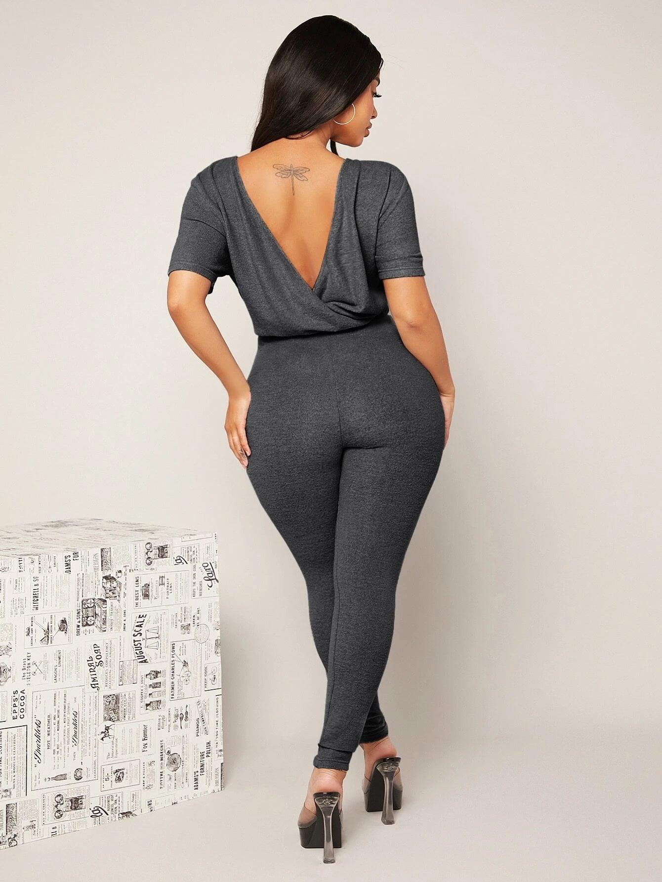 Backless Solid Colored Jumpsuit-Comfy Jumpsuits