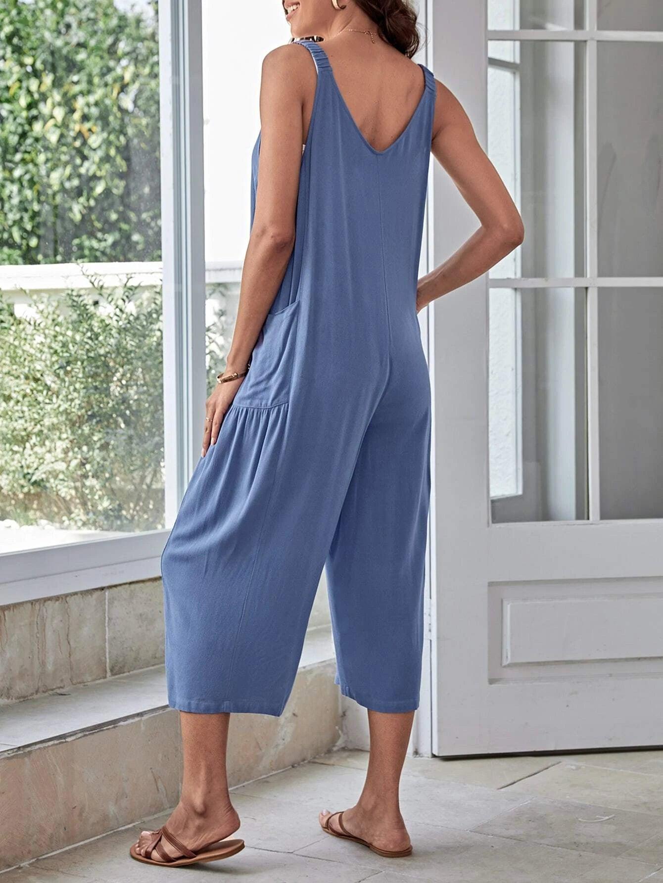 Button Front Dual Pocket Jumpsuit-Comfy Jumpsuits
