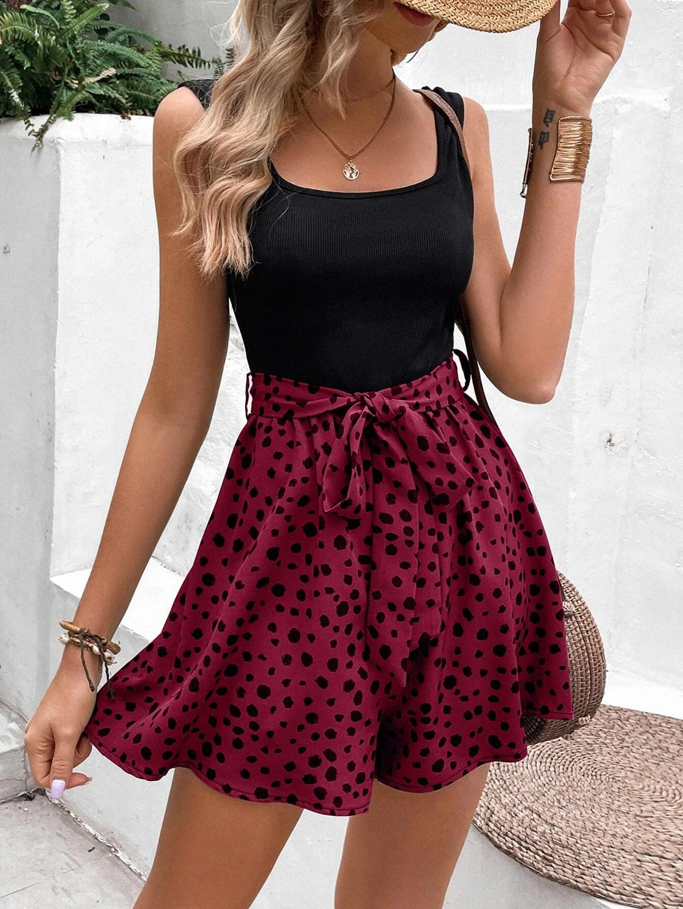 Print Belted Tank Romper-Comfy Jumpsuits