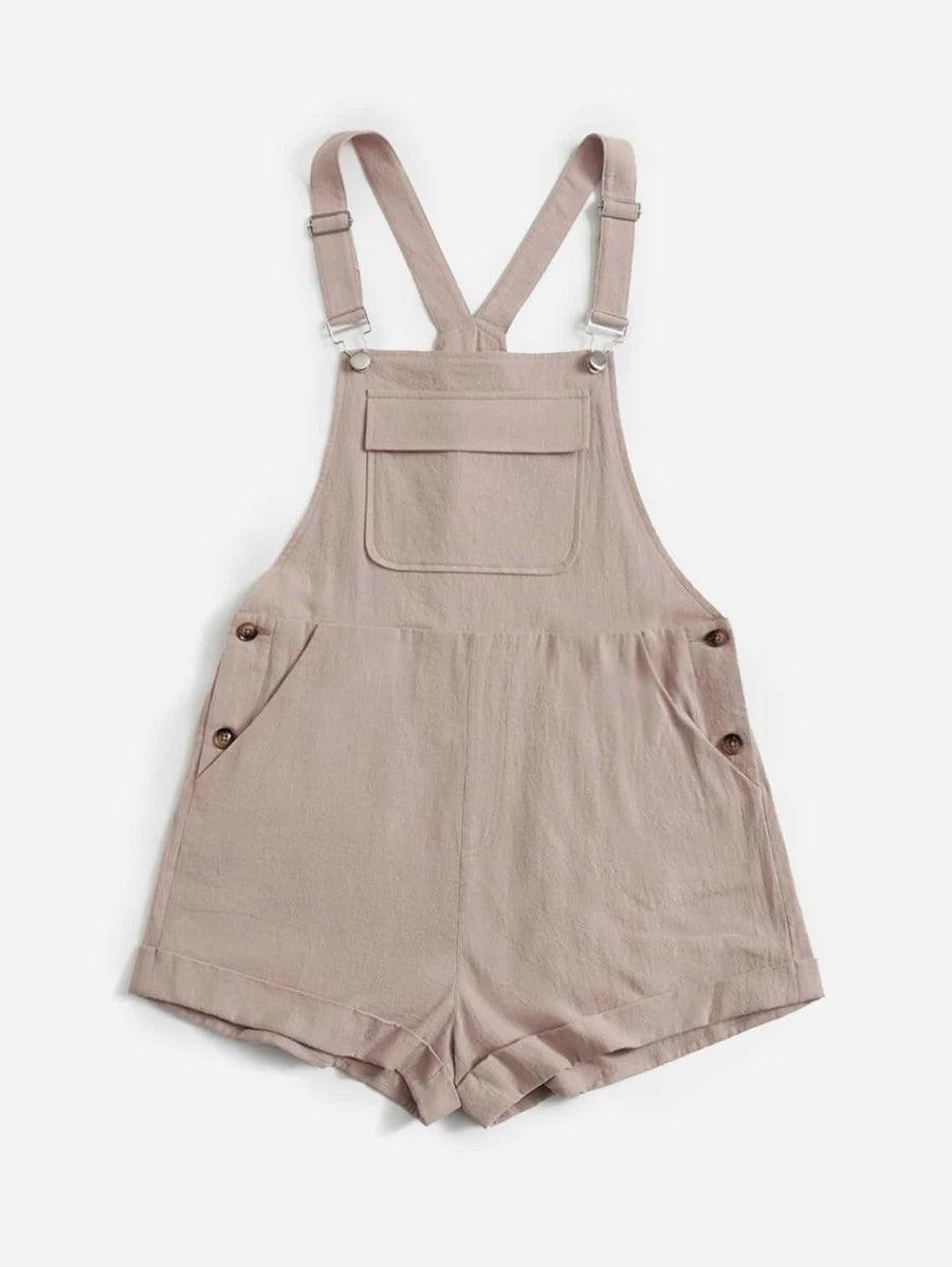 Flap Detail Overall Romper Without Tee-Comfy Jumpsuits