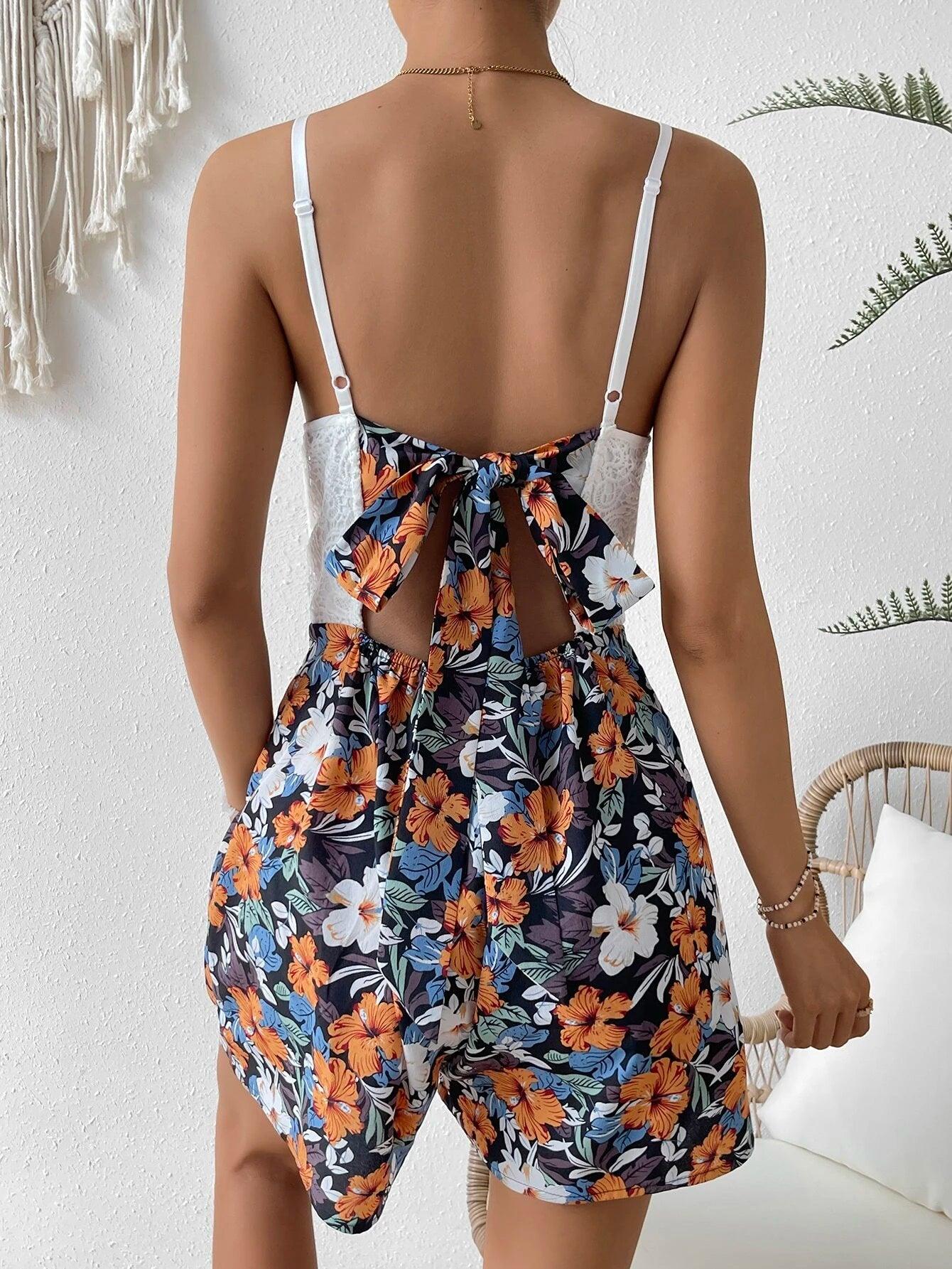Floral Print Cami Twist Romper-Comfy Jumpsuits