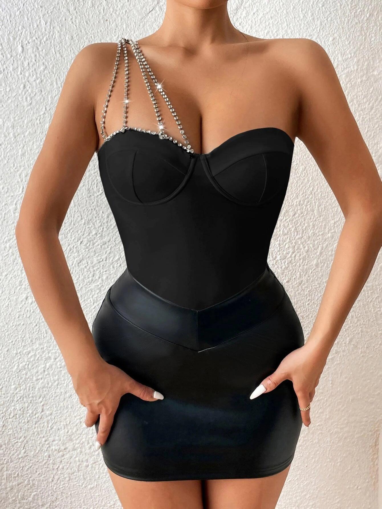 Rhinestone Decor Sleeveless Bodysuit-Comfy Jumpsuits