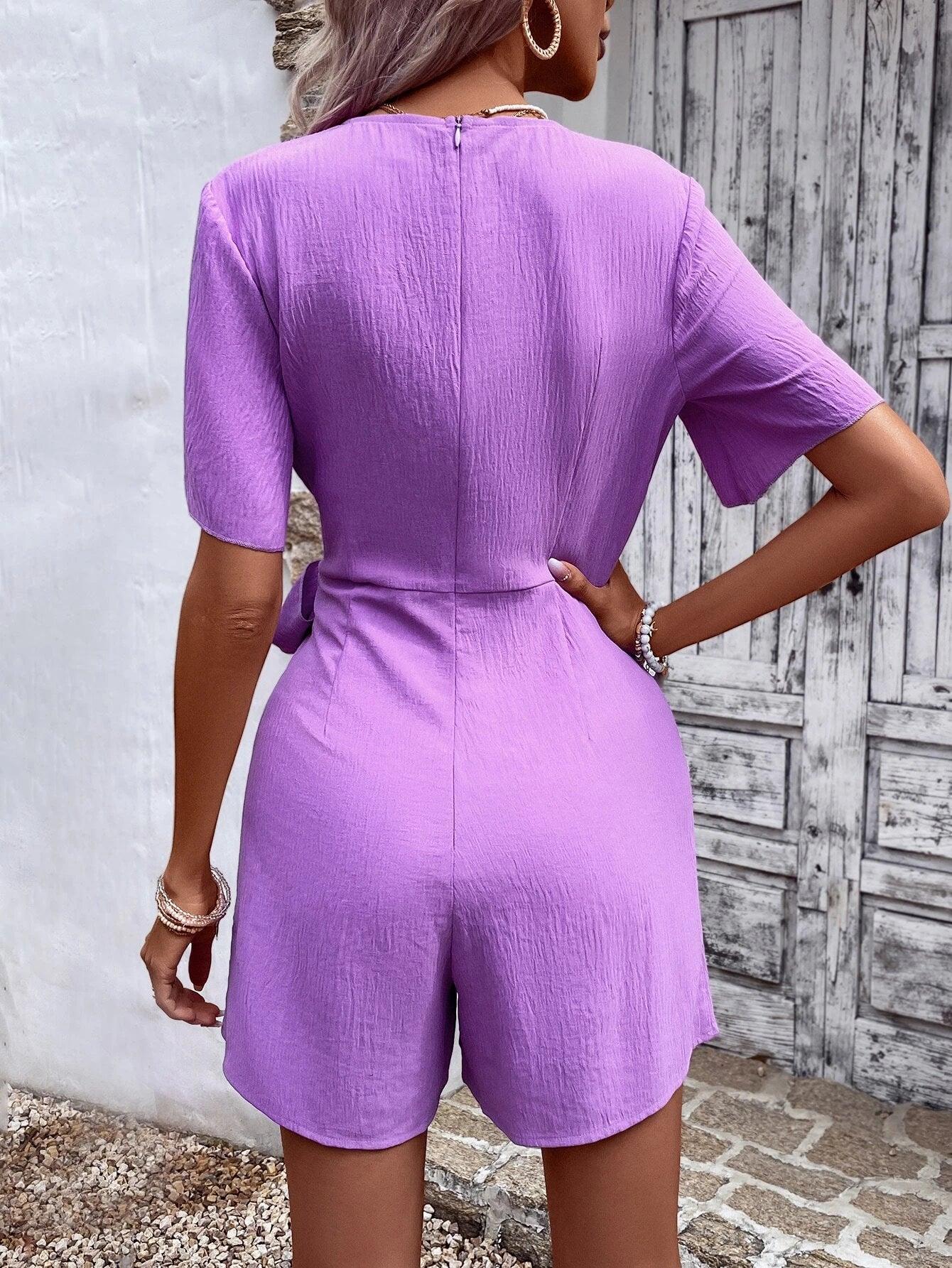 Solid Knot Side Wrap Romper-Comfy Jumpsuits