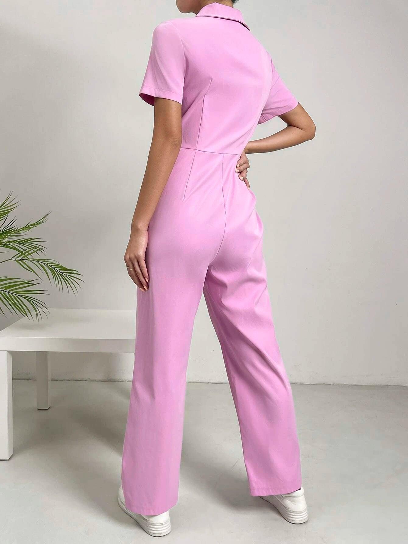 Solid Colored Zipper Jumpsuit-Comfy Jumpsuits