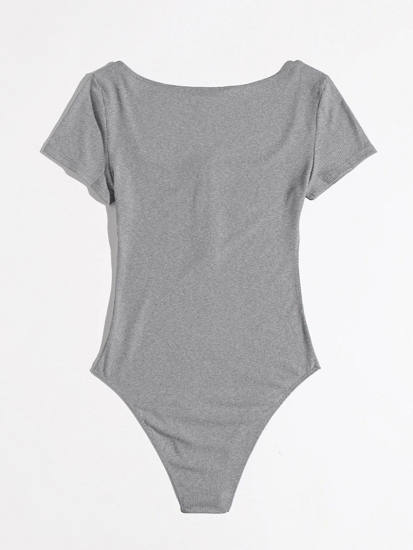 Scoop Neck Half Hook and Eye Placket Solid Bodysuit-Comfy Jumpsuits