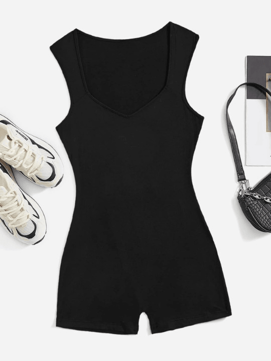 Solid Unitard Tank Romper-Comfy Jumpsuits