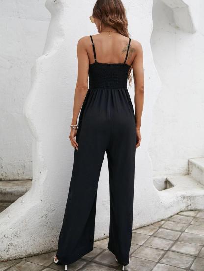 Solid Pocket Patched Cami Jumpsuit-Comfy Jumpsuits