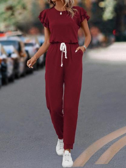 Layered Sleeve Knot Front Jumpsuit-Comfy Jumpsuits