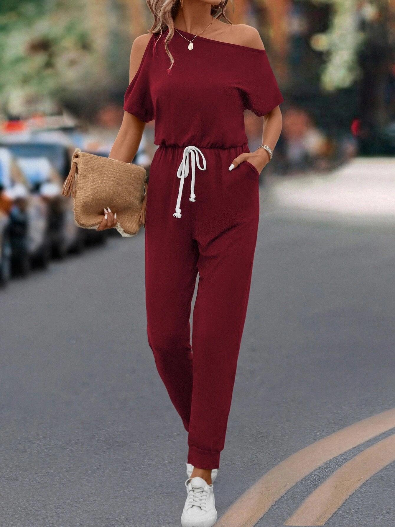 Asymmetrical Neck Knot Front Jumpsuit-Comfy Jumpsuits