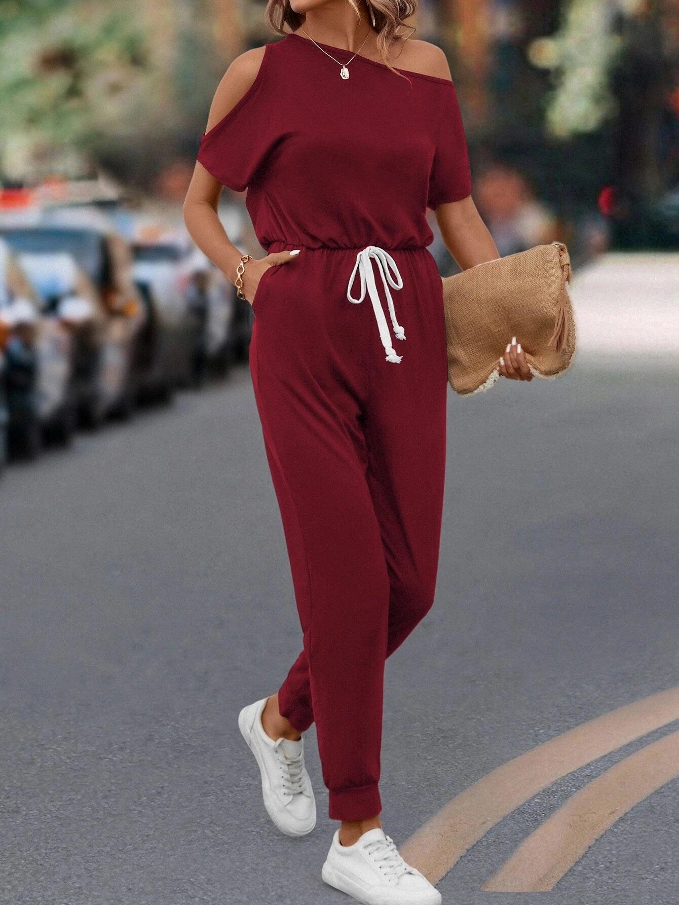 Asymmetrical Neck Knot Front Jumpsuit-Comfy Jumpsuits