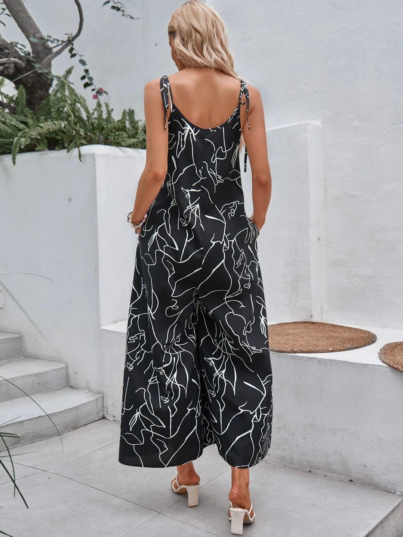 Allover Print Slant Pocket Cami Jumpsuit-Comfy Jumpsuits