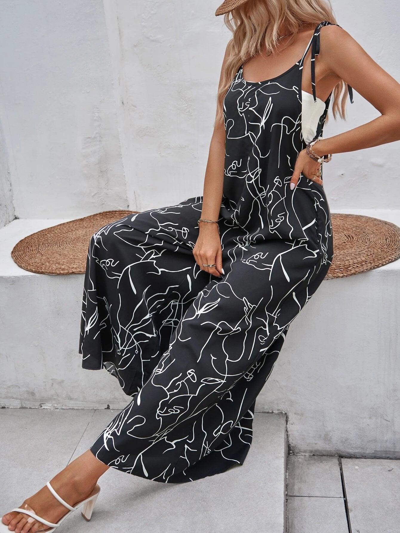 Allover Print Slant Pocket Cami Jumpsuit-Comfy Jumpsuits