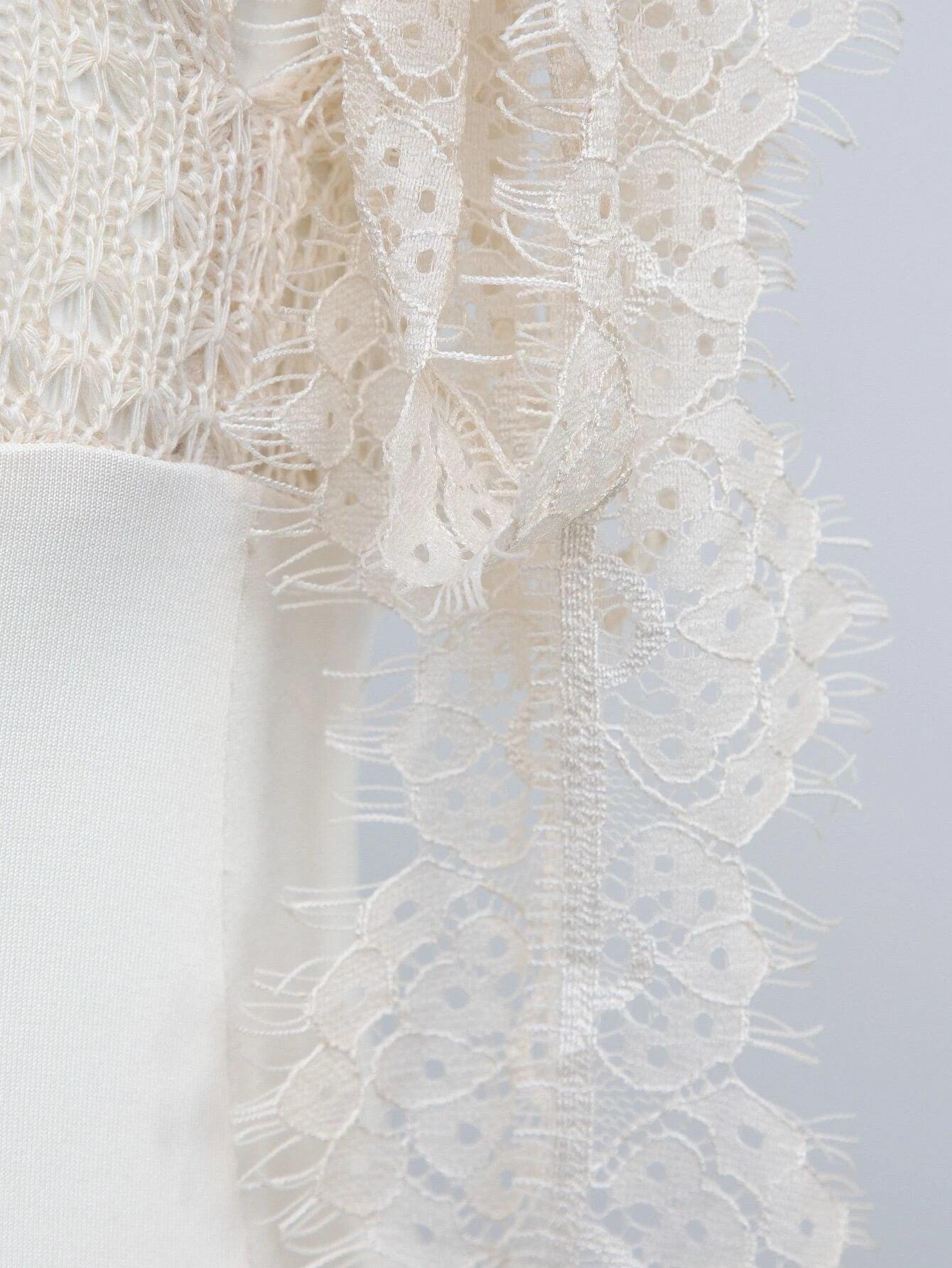 One Shoulder Knot Side Lace Trim Bodysuit-Comfy Jumpsuits