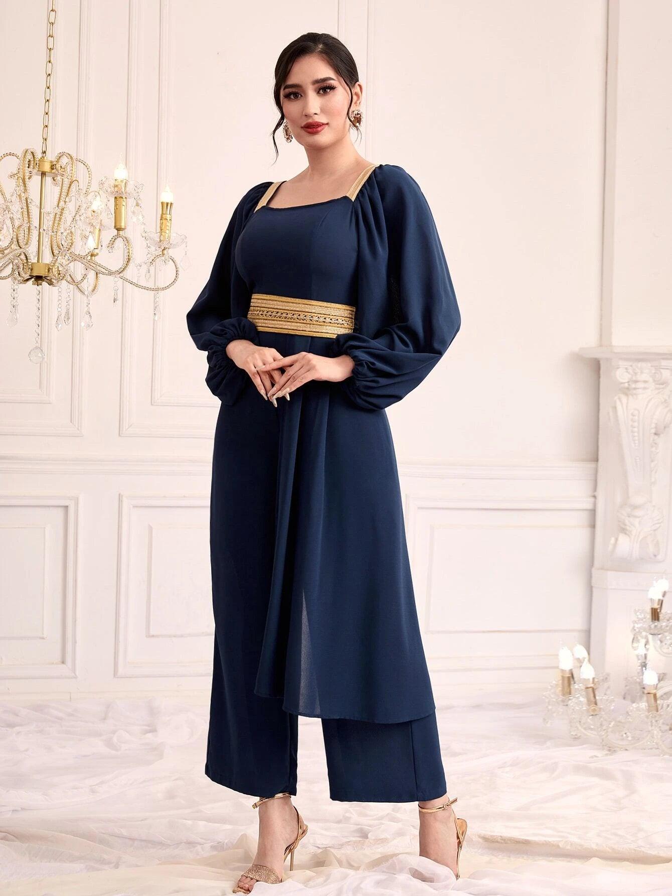 Square Neck Long Sleeve Jumpsuit-Comfy Jumpsuits