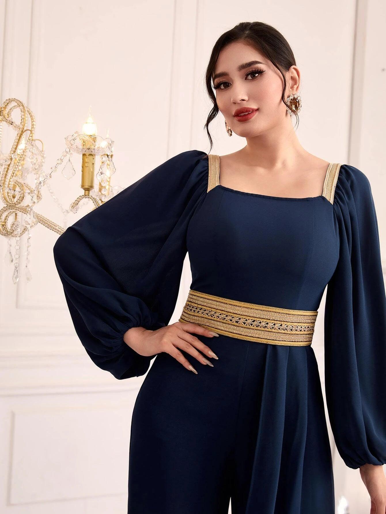 Square Neck Long Sleeve Jumpsuit-Comfy Jumpsuits