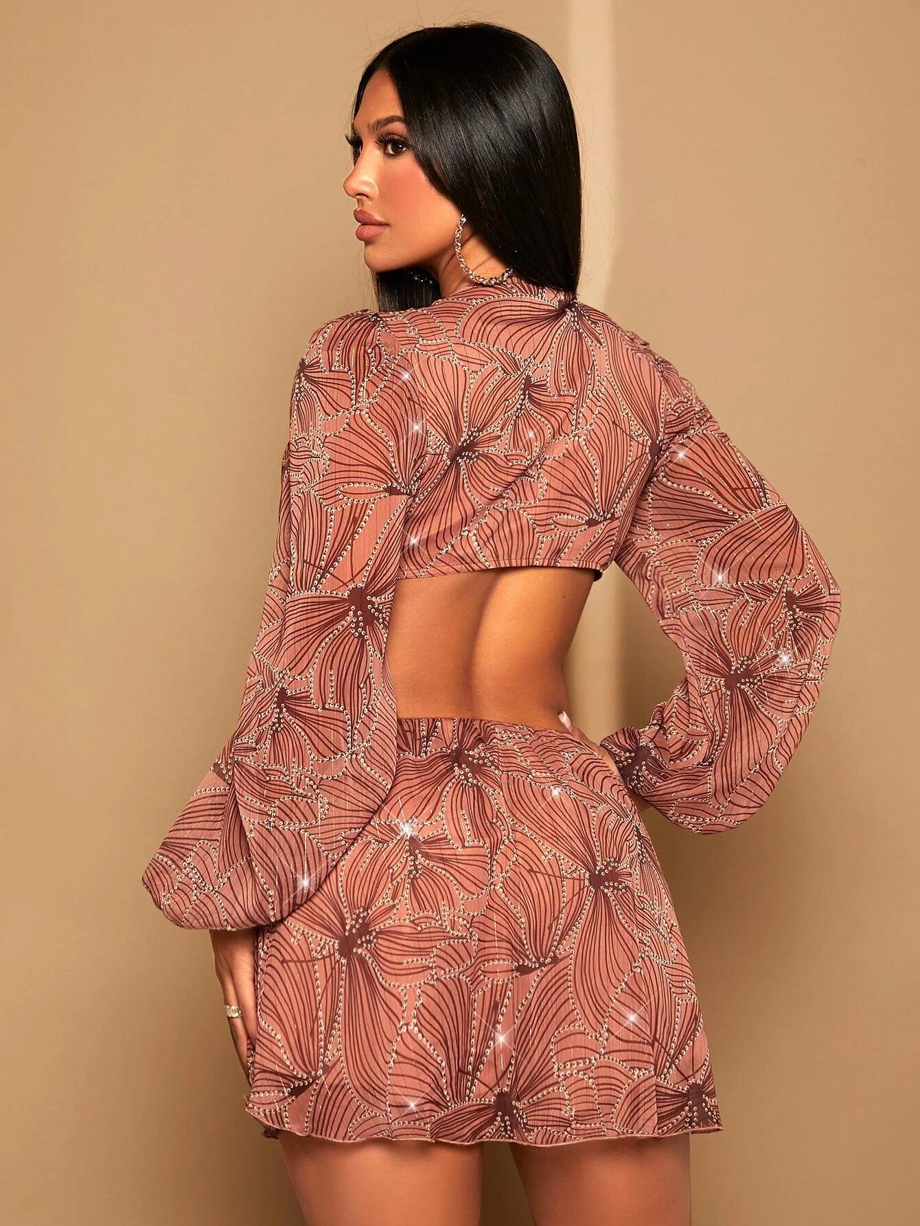 Allover Print Tie Front Romper-Comfy Jumpsuits