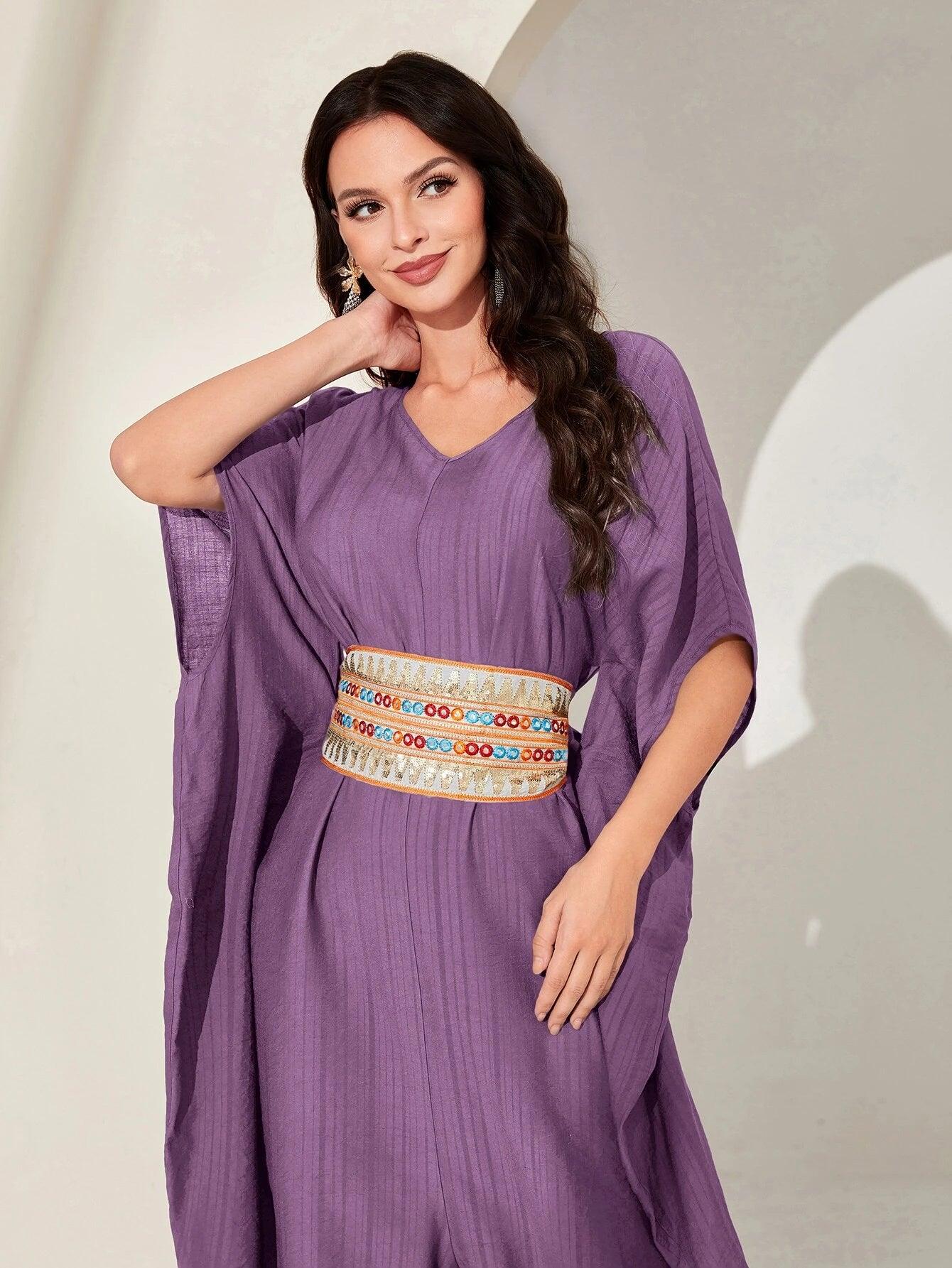 Embroidery Batwing Sleeve Belted Jumpsuit-Comfy Jumpsuits