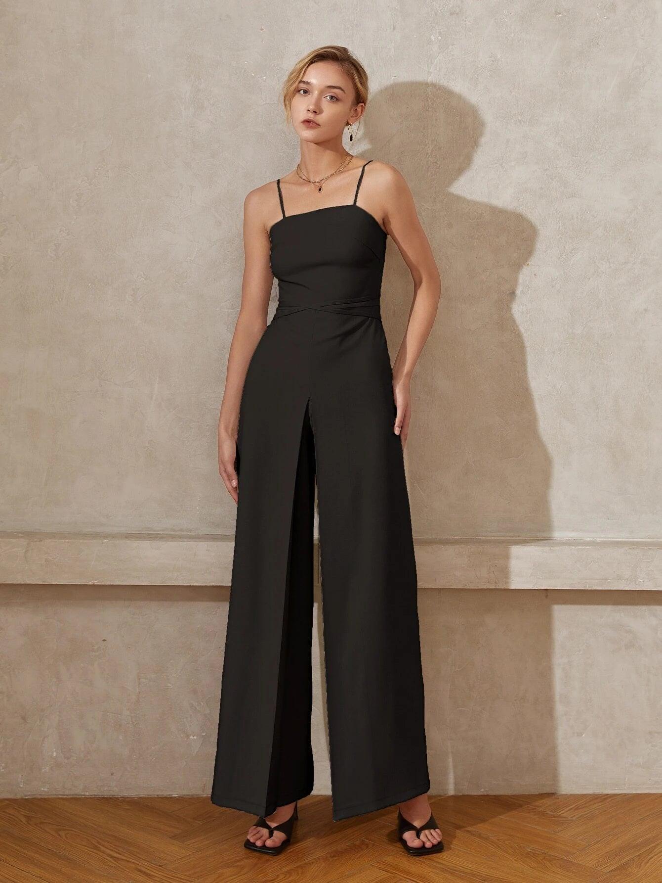 Solid Colored Long Length Cami Jumpsuit-Comfy Jumpsuits