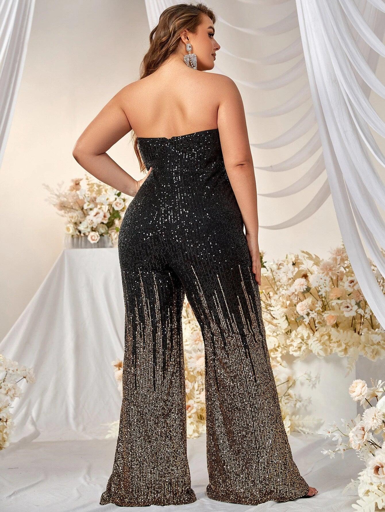 Plus Sequin Tube Jumpsuit-Comfy Jumpsuits