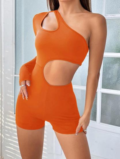 One Shoulder Unitard Romper-Comfy Jumpsuits