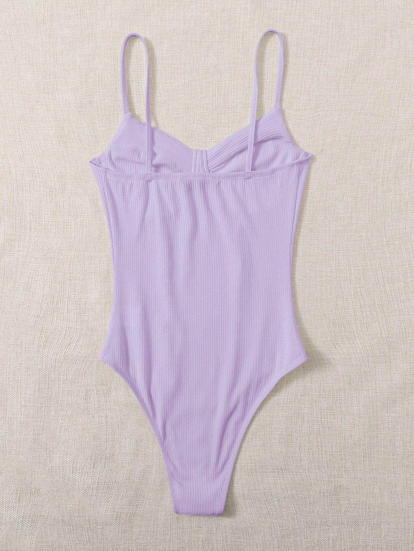 Sleeveless Colored Rib-Knit Bodysuit-Comfy Jumpsuits