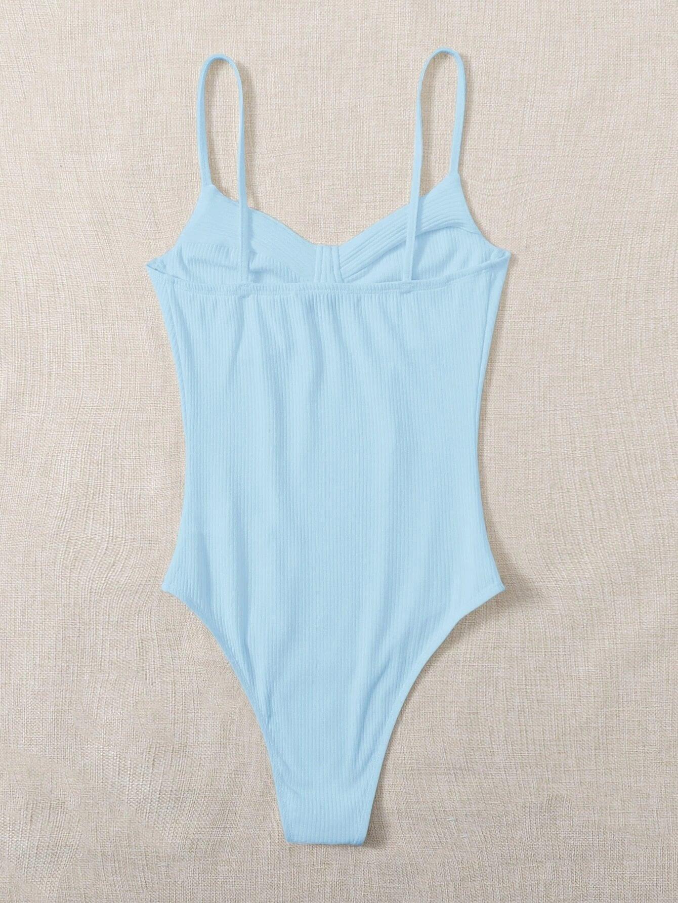 Sleeveless Colored Rib-Knit Bodysuit-Comfy Jumpsuits