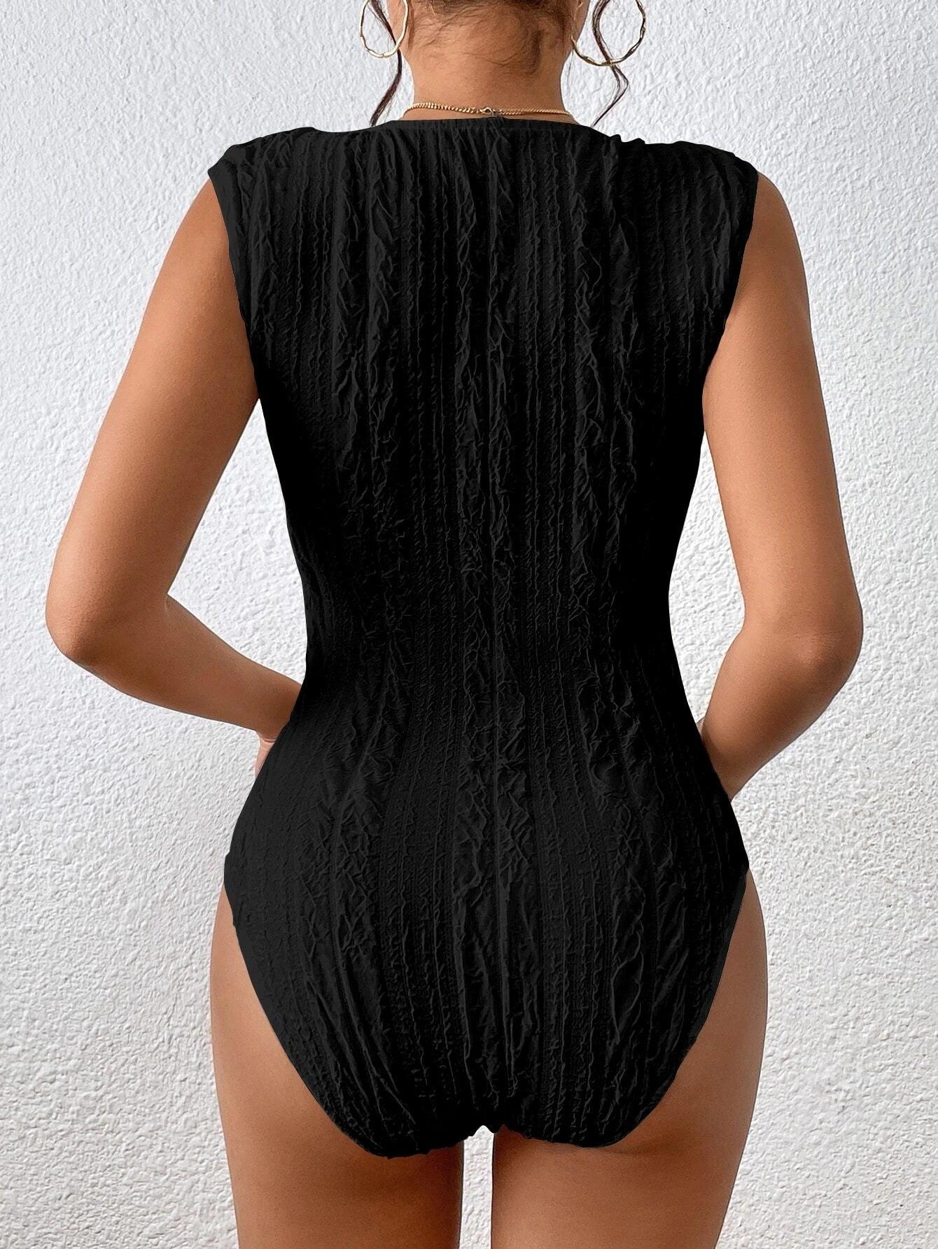 Solid Coloured Scoop Neck Tank Bodysuit-Comfy Jumpsuits