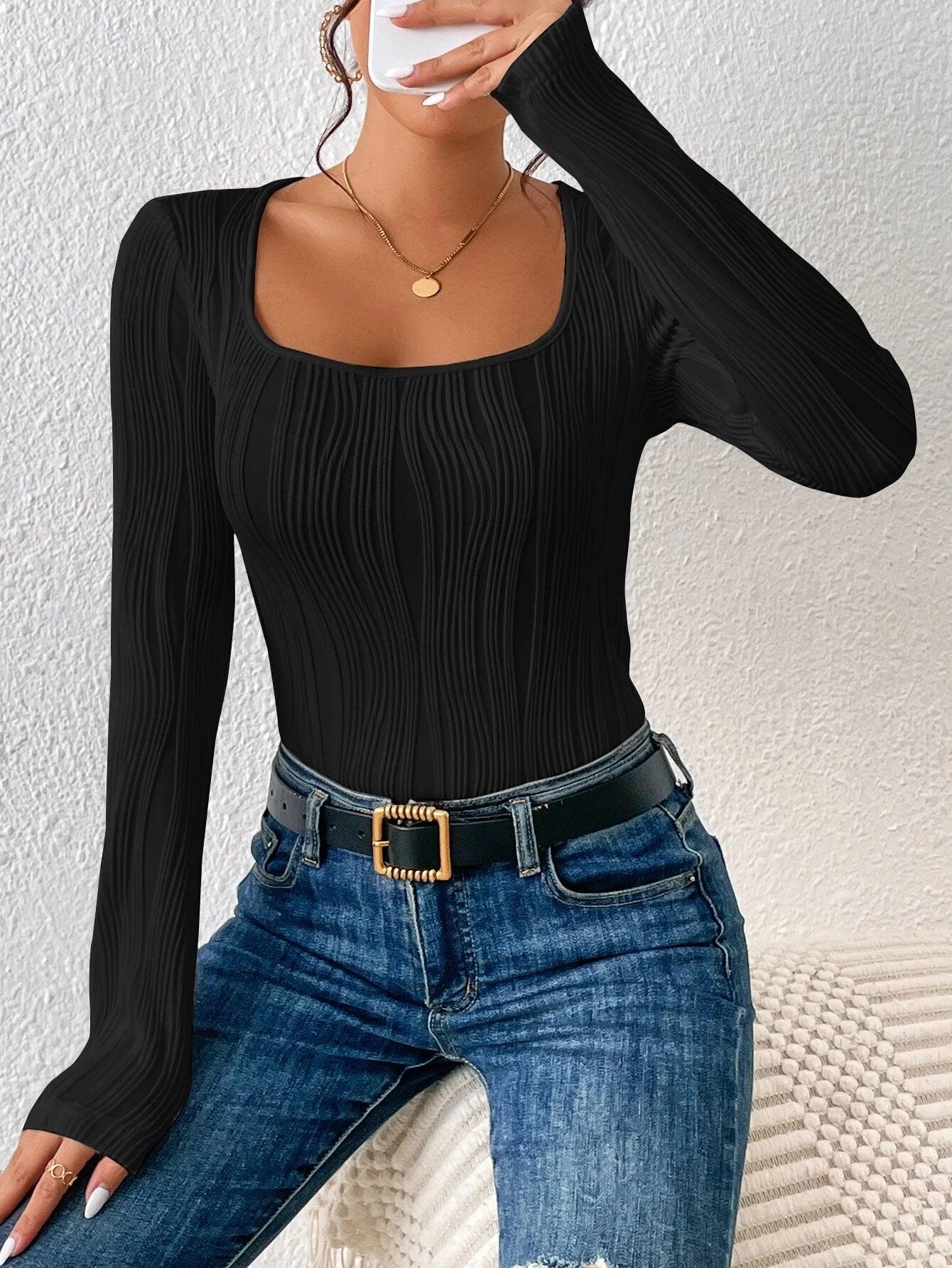 Square Neck Bodysuit-Comfy Jumpsuits