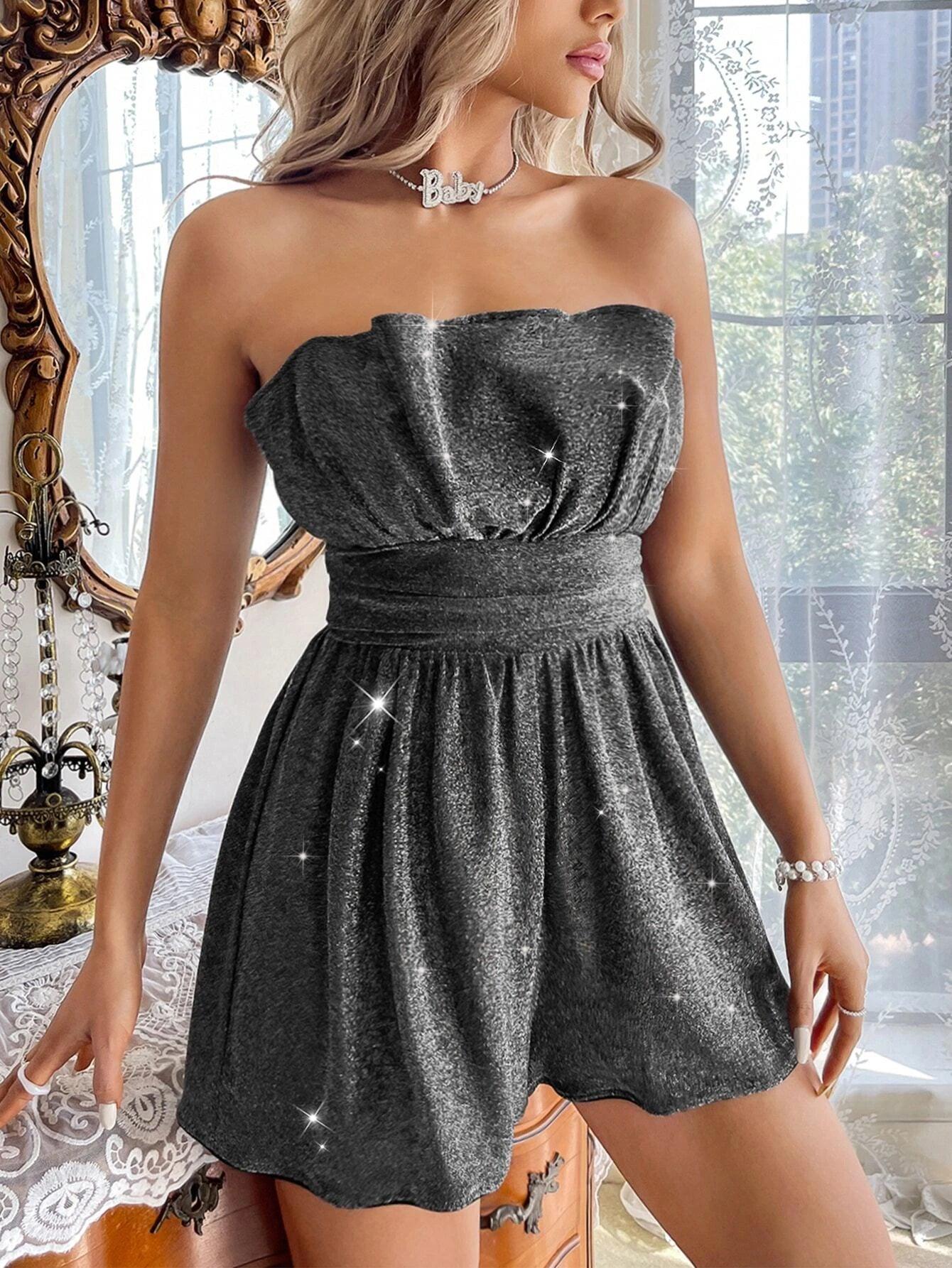 Ruched Tube Romper-Comfy Jumpsuits