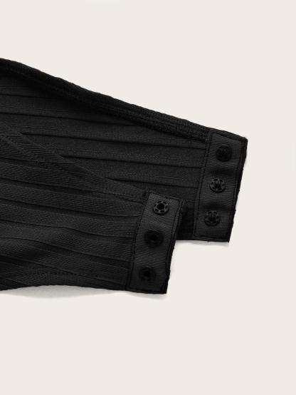 Contrast Collar Quarter Zip Bodysuit-Comfy Jumpsuits