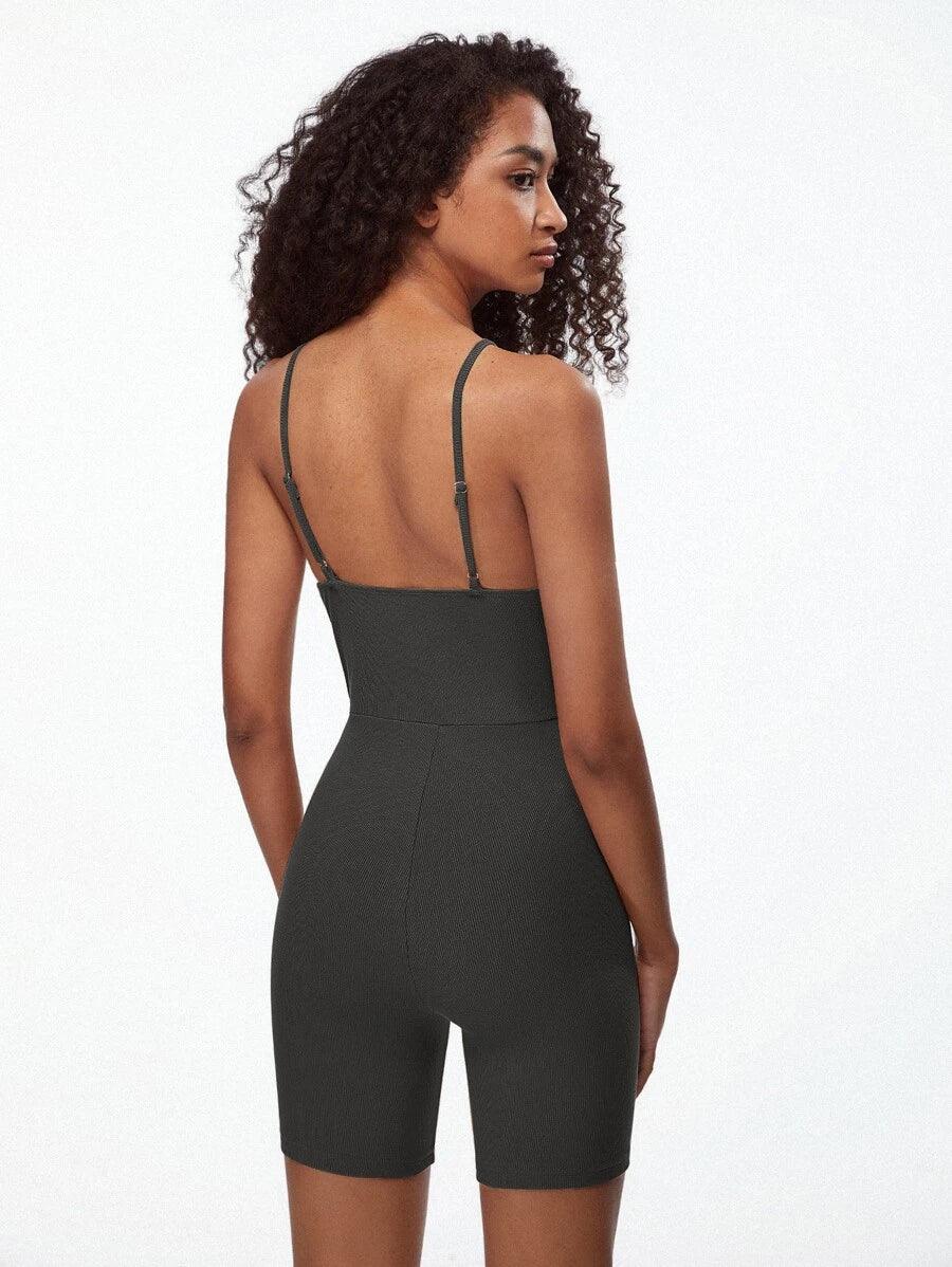 Cotton Solid Halter Neck Unitard Romper-Comfy Jumpsuits