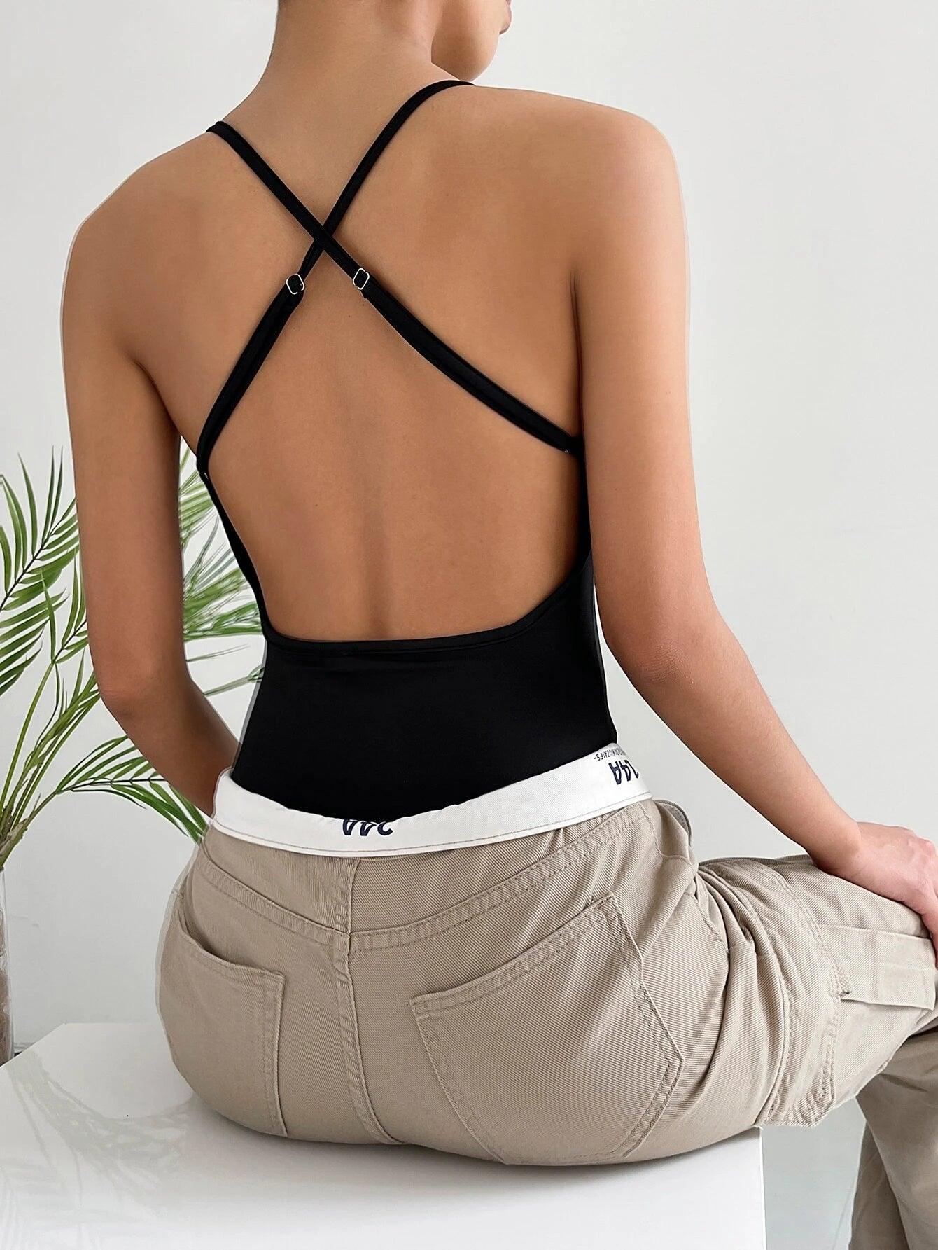 Criss Cross Sleeveless Cami Bodysuit-Comfy Jumpsuits