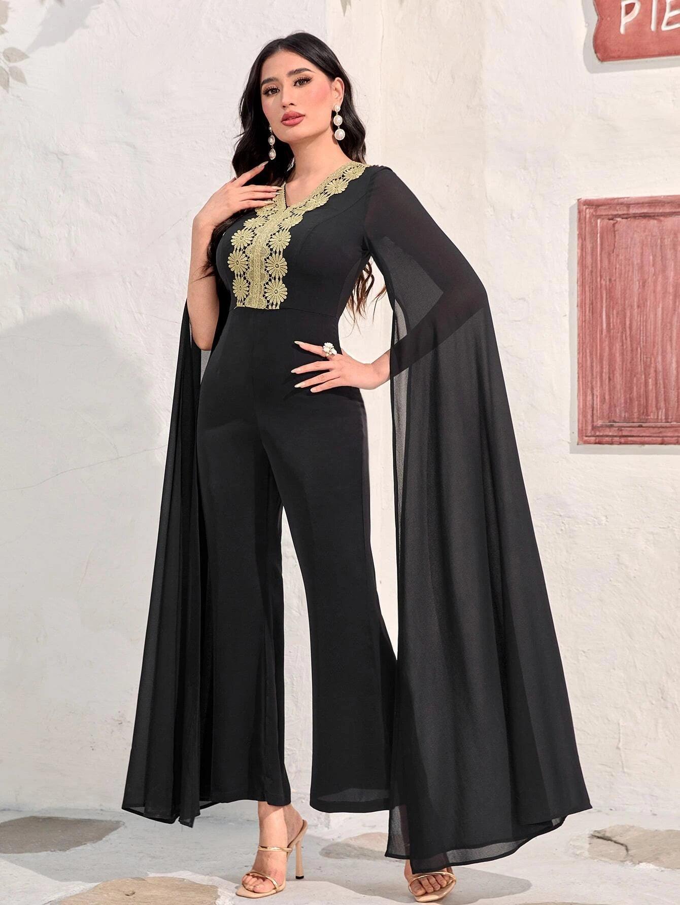 Split Sleeve Lace Jumpsuit-Comfy Jumpsuits