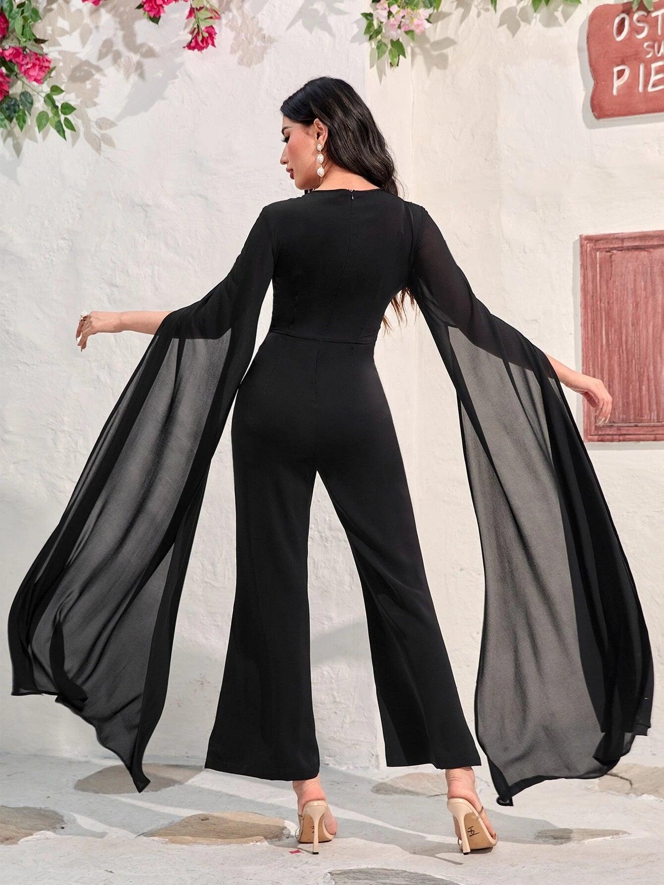 Split Sleeve Lace Jumpsuit-Comfy Jumpsuits