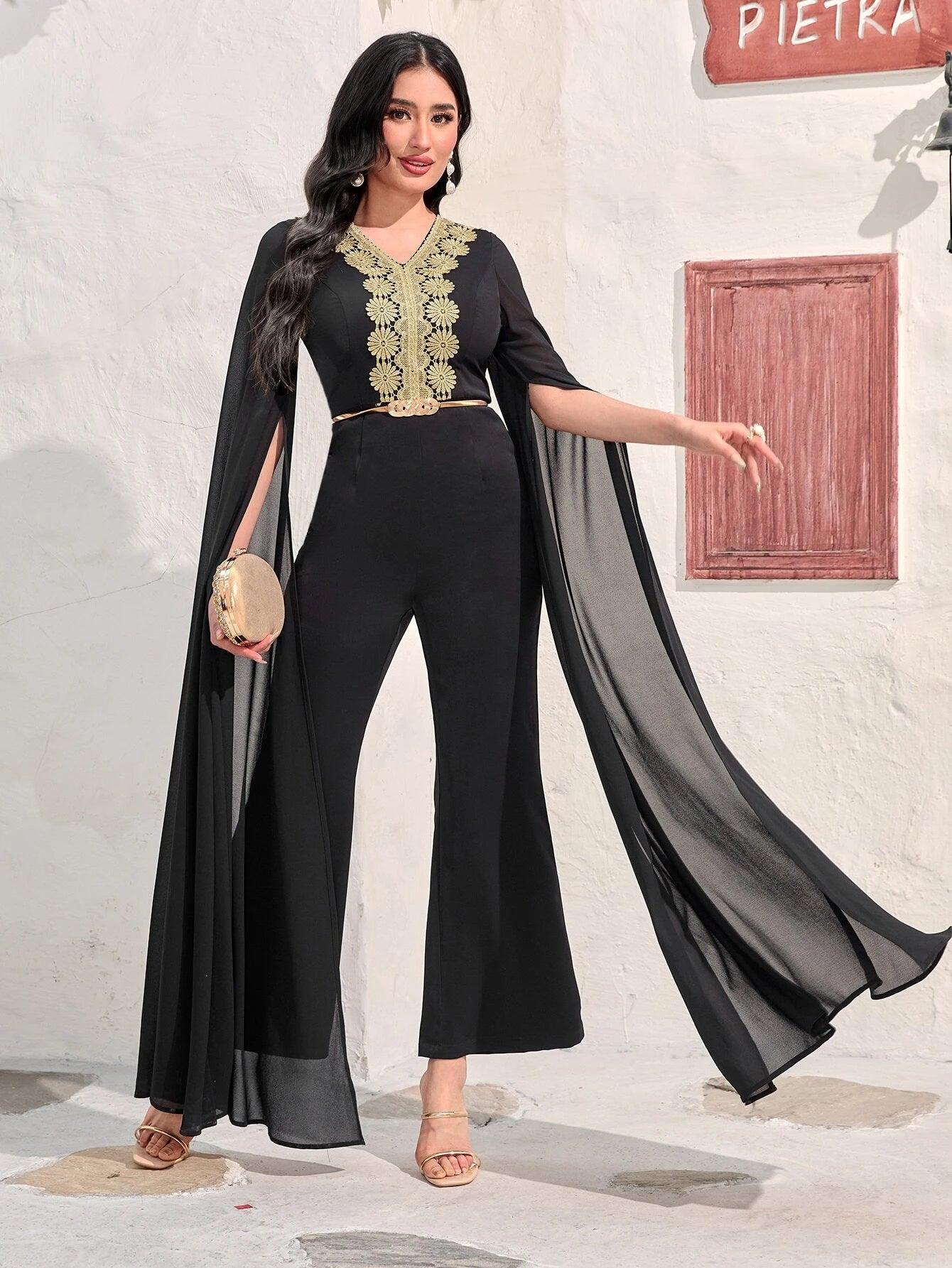 Split Sleeve Lace Jumpsuit-Comfy Jumpsuits