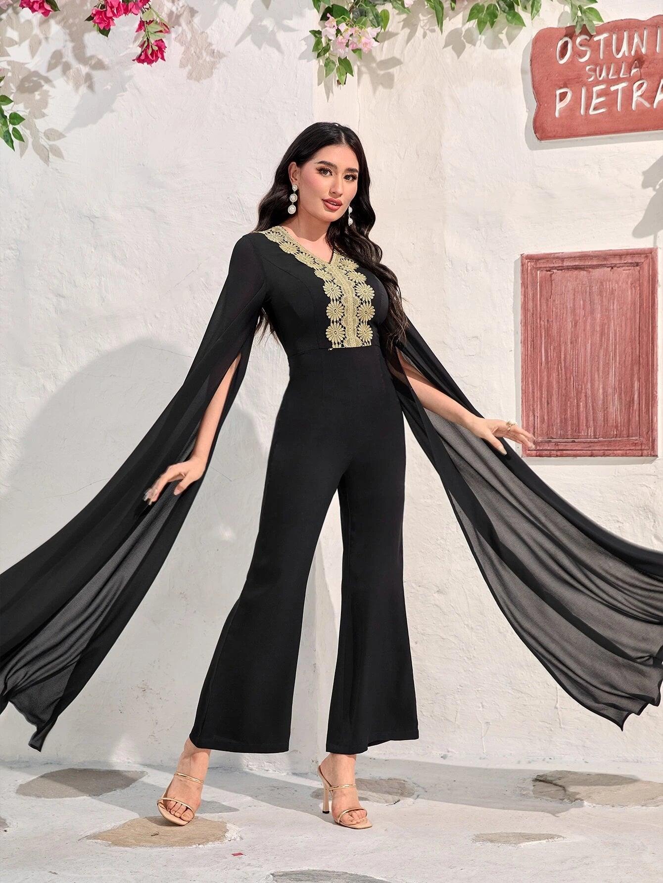 Split Sleeve Lace Jumpsuit-Comfy Jumpsuits