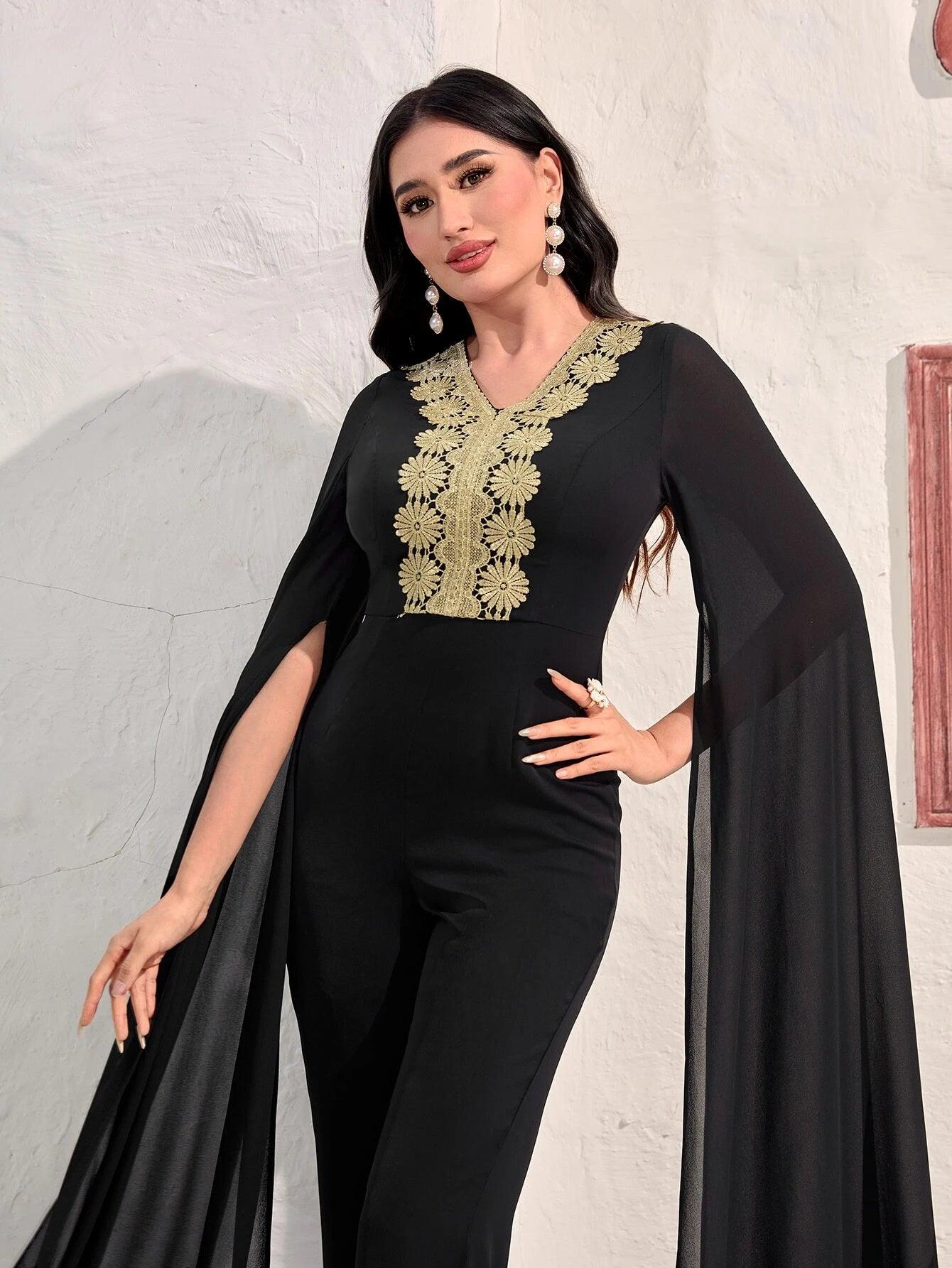 Split Sleeve Lace Jumpsuit-Comfy Jumpsuits