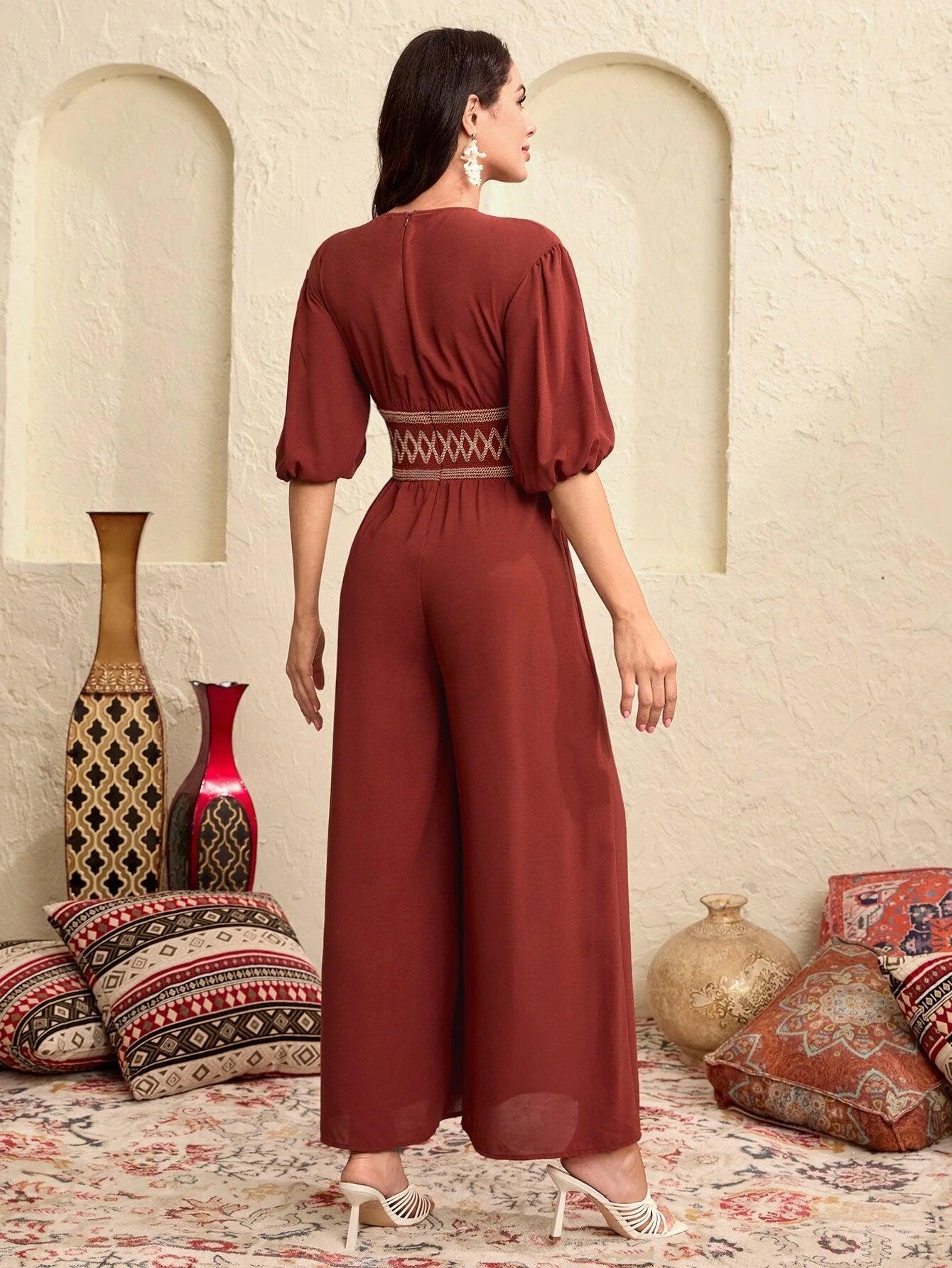 Puff Sleeve Wide Leg Jumpsuit-Comfy Jumpsuits