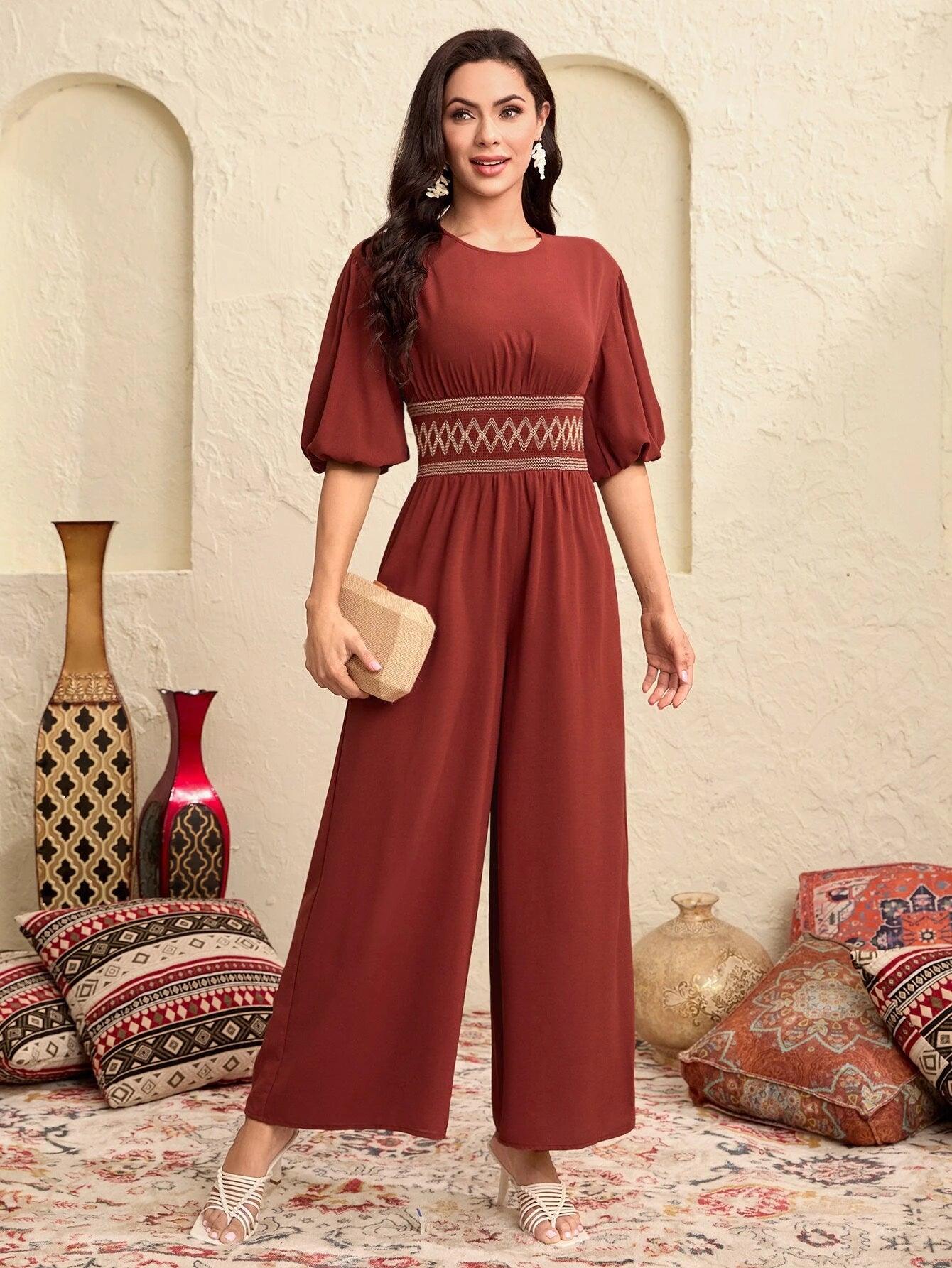 Puff Sleeve Wide Leg Jumpsuit-Comfy Jumpsuits