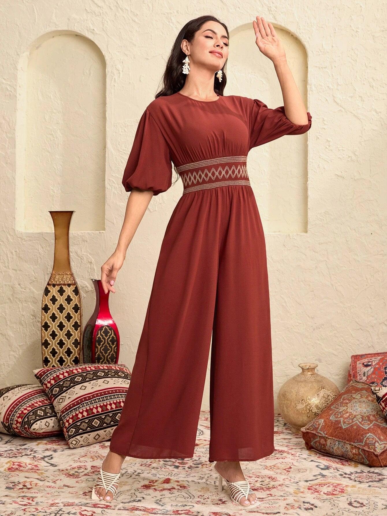 Puff Sleeve Wide Leg Jumpsuit-Comfy Jumpsuits