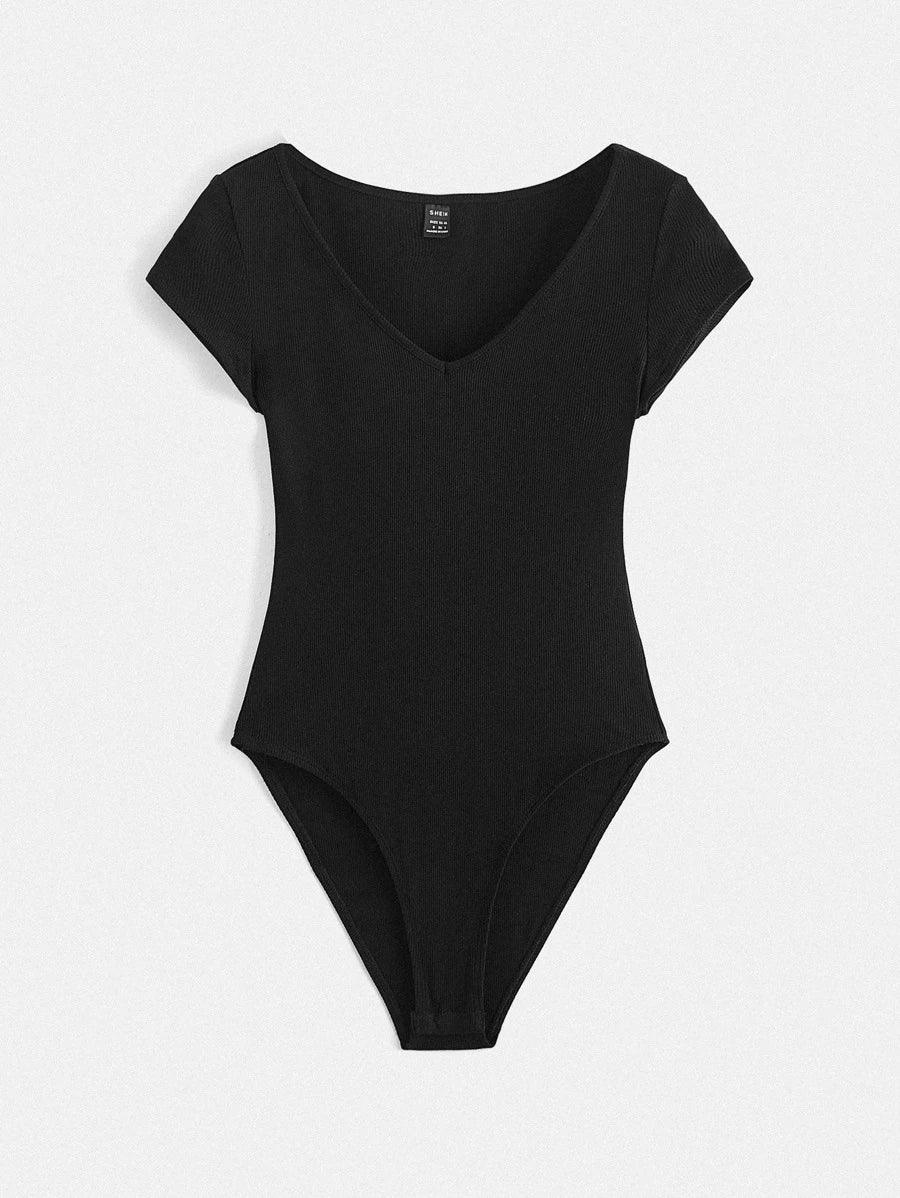 Cotton V Neck Bodysuit-Comfy Jumpsuits