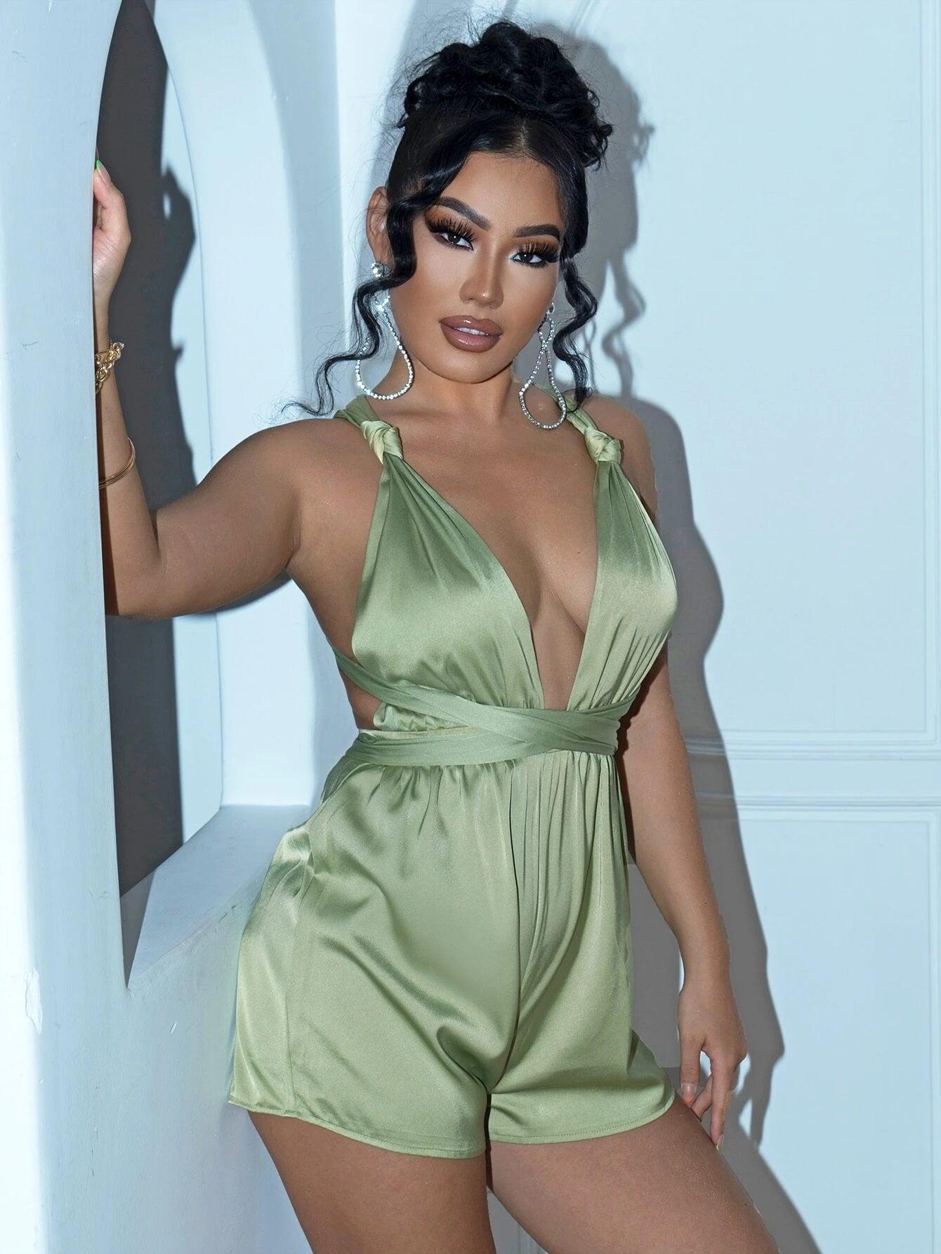 Crisscross Tie Backless Romper-Comfy Jumpsuits