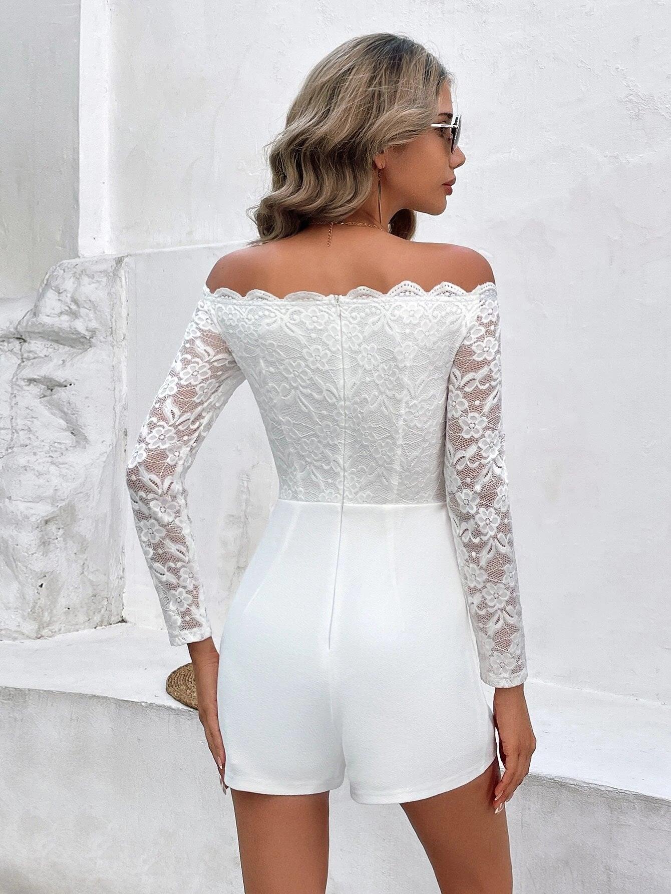 Off Shoulder Laced Romper-Comfy Jumpsuits