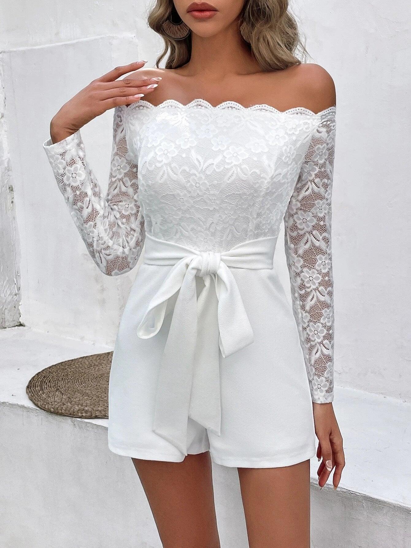 Off Shoulder Laced Romper-Comfy Jumpsuits