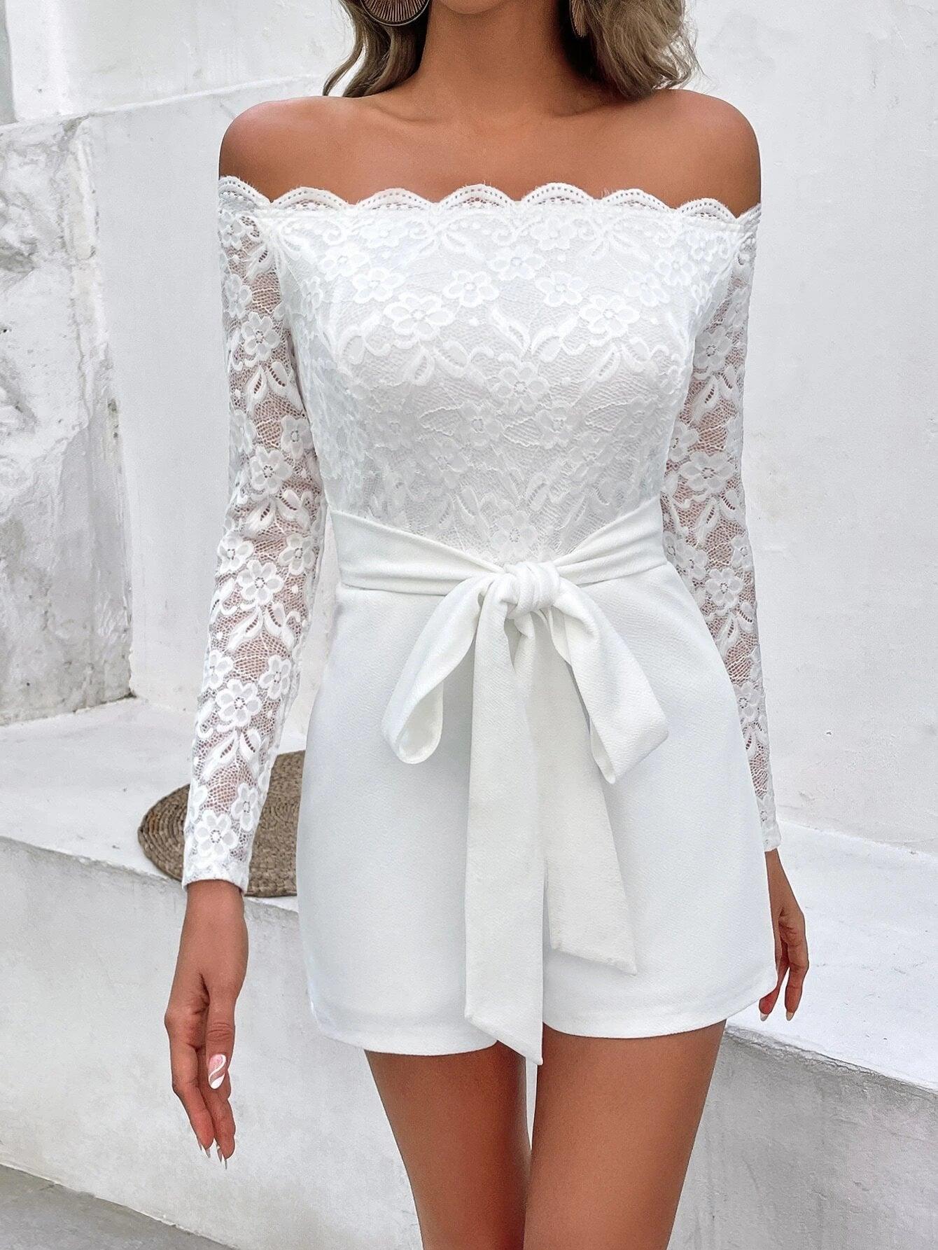 Off Shoulder Laced Romper-Comfy Jumpsuits