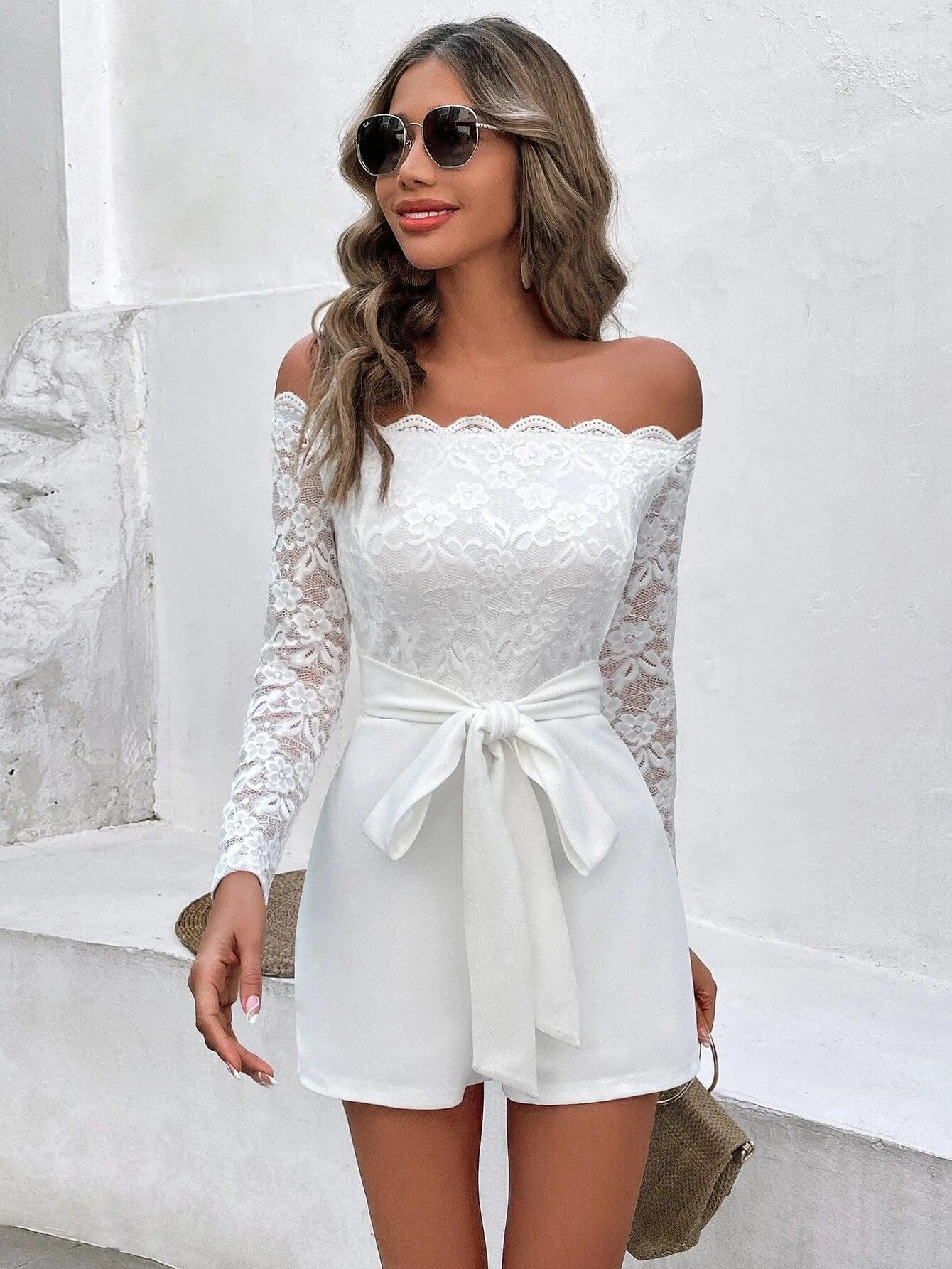 Off Shoulder Laced Romper-Comfy Jumpsuits