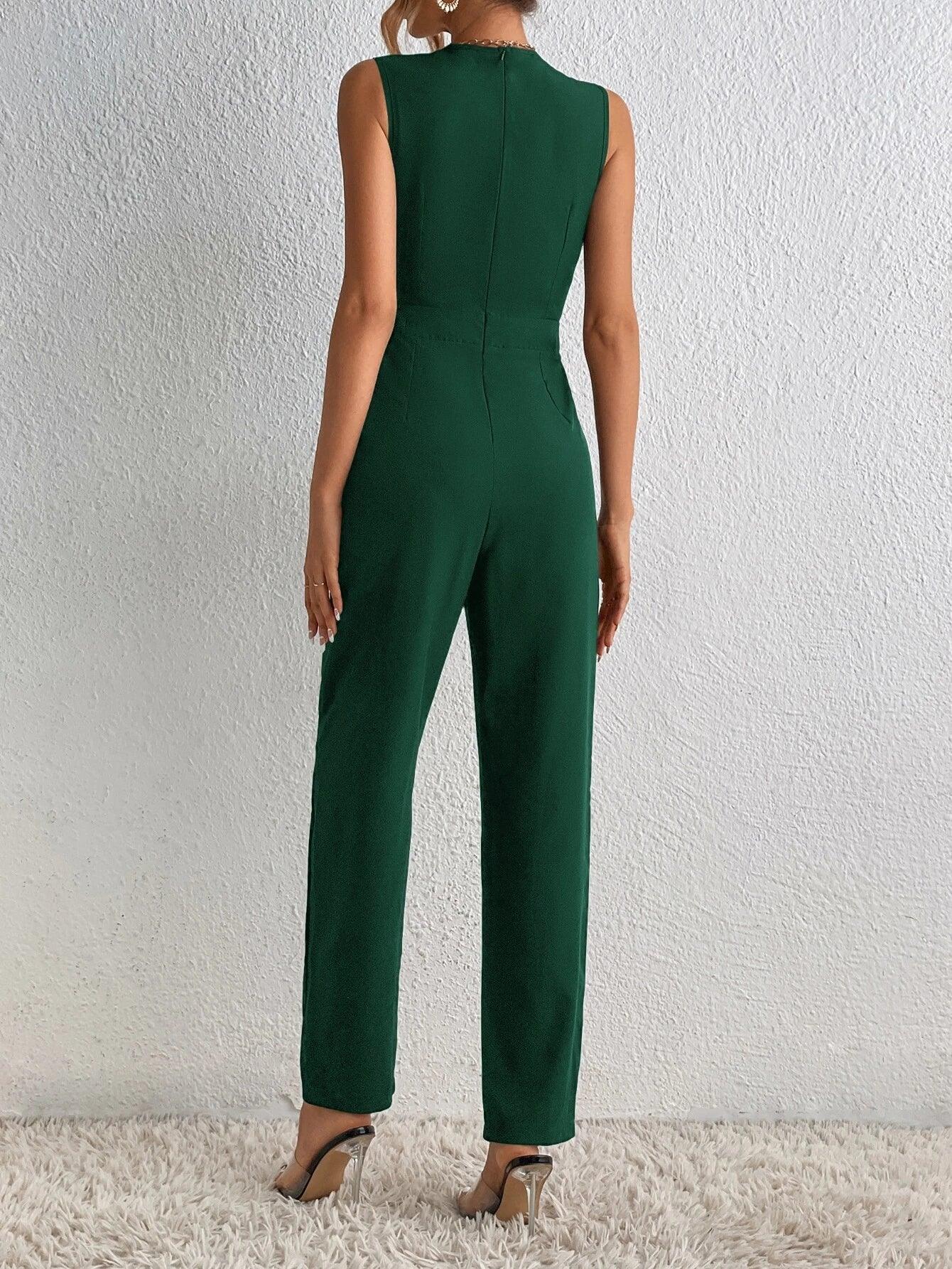 Chain Detail Surplice Neck Jumpsuit-Comfy Jumpsuits
