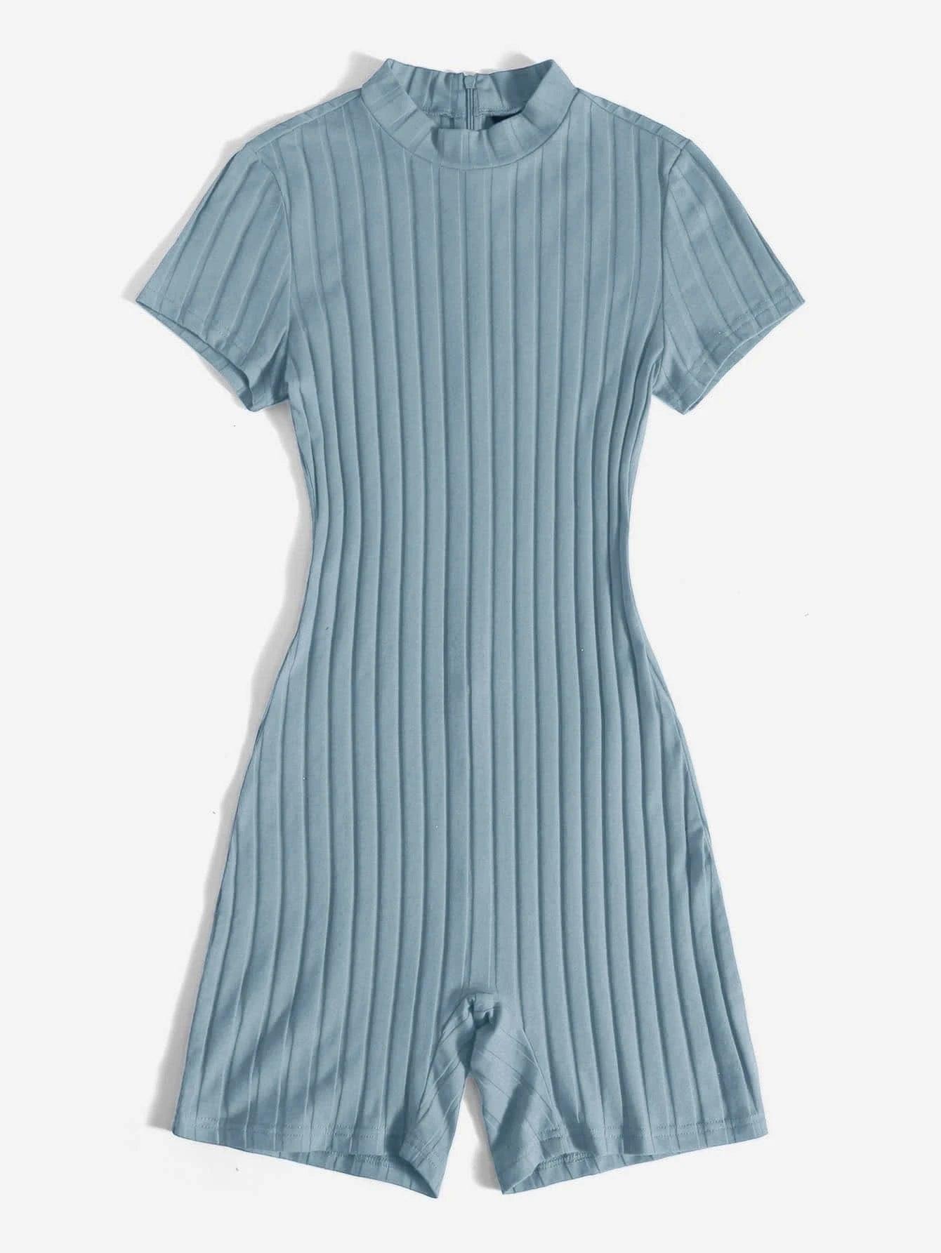 Mock Neck Rib-knit Unitard Romper-Comfy Jumpsuits
