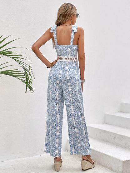 All Over Print Sleeveless Cami Jumpsuit-Comfy Jumpsuits