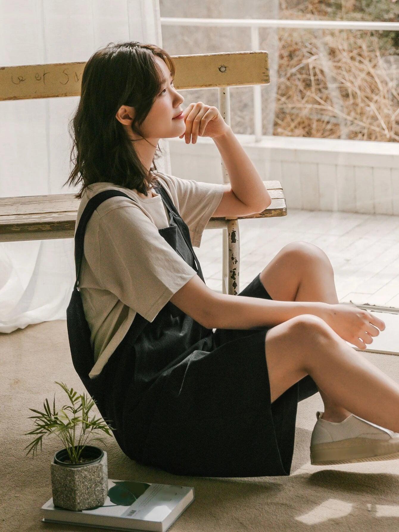 Solid Colored Overall Romper Without Tee-Comfy Jumpsuits